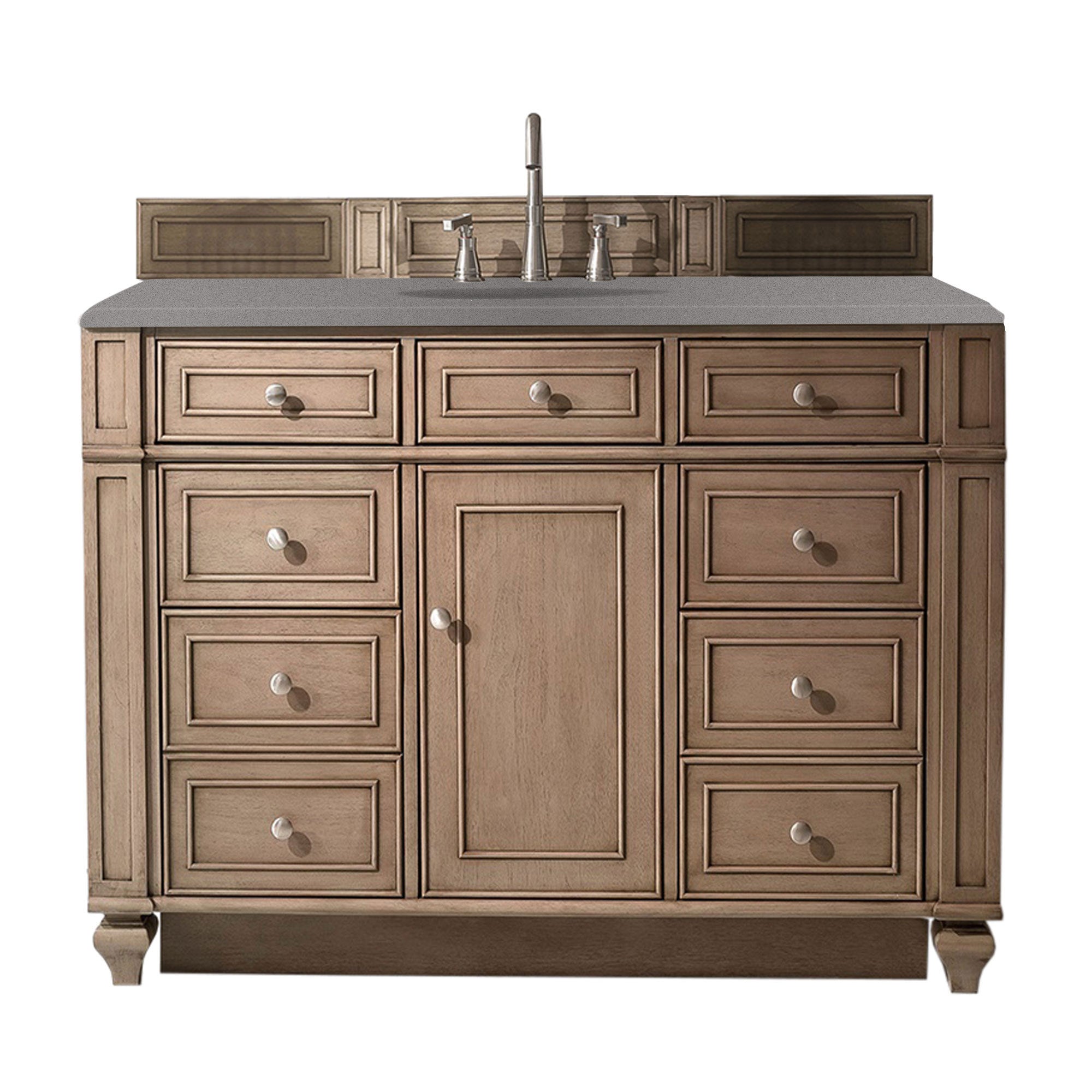 Bristol 48 Inch Single Bathroom Vanity Set in Whitewashed Walnut with 3CM Gray Expo Quartz Countertop - Perfect for Modern Farmhouse, Coastal, or Transitional Style Bathrooms