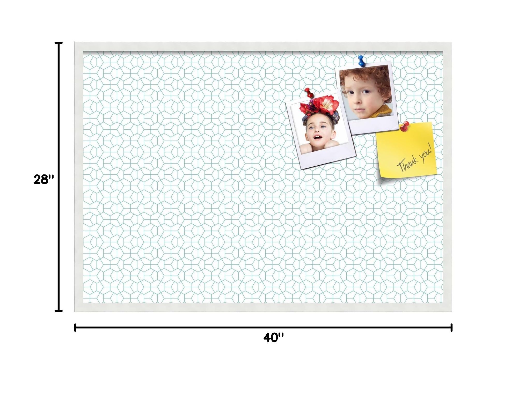 PinPix 40x28 Inch Cork Bulletin Board with Hexagon Aqua Design & White Frame - Wall Mounted Memo Board for Home Office Decor, School Classroom, Dorm Room Organization & Message Display