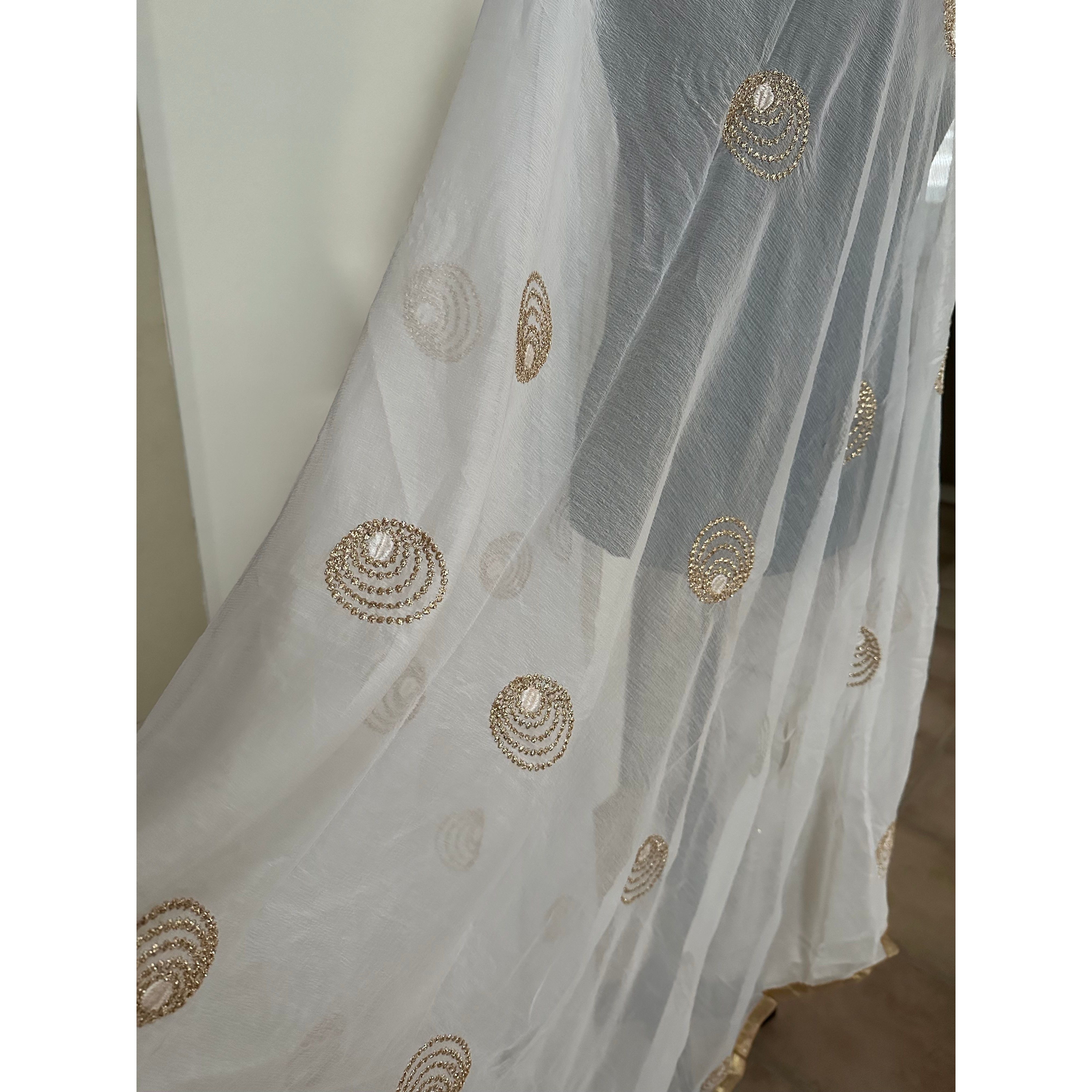 Elegant White and Gold Dupatta Scarf - Perfect for Weddings, Parties & Festive Occasions | Lightweight & Stylish Accessory for Women