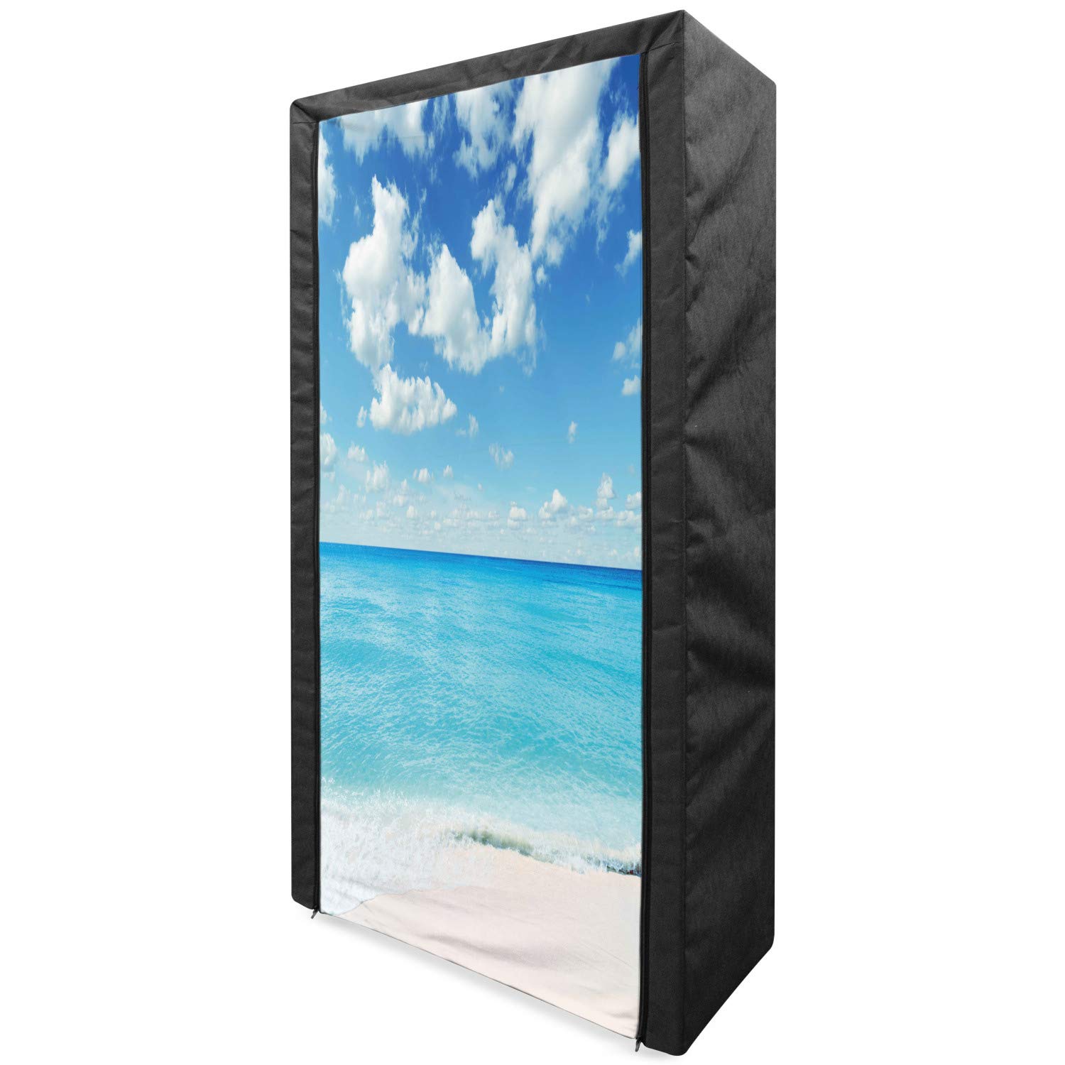Ambesonne Tropical Portable Fabric Wardrobe - Exotic Beach Scenery Clothing Organizer with Shelves, 33.5 Inch Sky Blue Aqua - Perfect for Bedroom Closet Storage, Vacation Home, and Beach House Decor