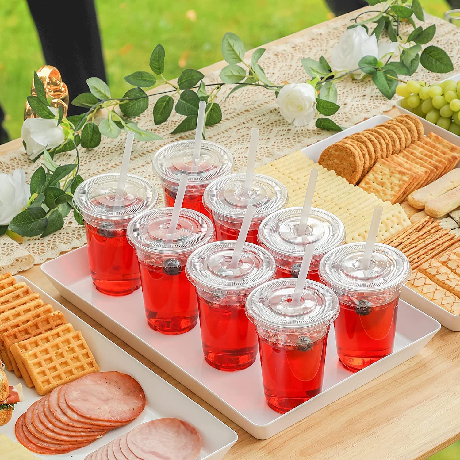 VITEVER 100-Pack 12oz Clear Plastic Cups with Lids and Straws - Disposable Drinkware for Iced Coffee, Smoothies, Milkshakes & Cold Beverages - Perfect for Parties, Picnics, BBQs & Takeout Drinks