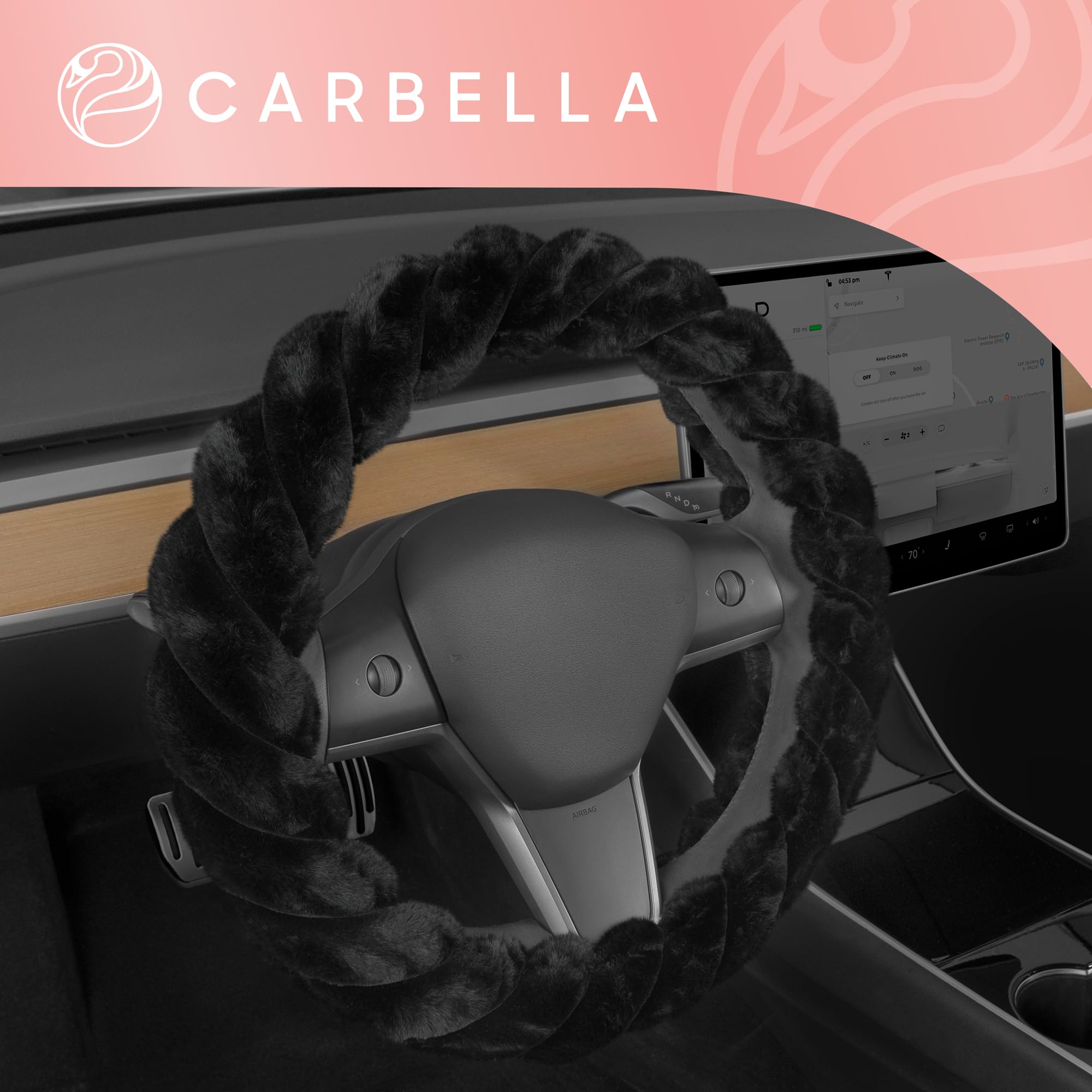 Premium Black Faux Fur Steering Wheel Cover - Soft & Fluffy 15 Inch Universal Fit for Most Cars - Cozy & Stylish Car Accessories for Women - Perfect for Winter Driving & Cold Weather Comfort