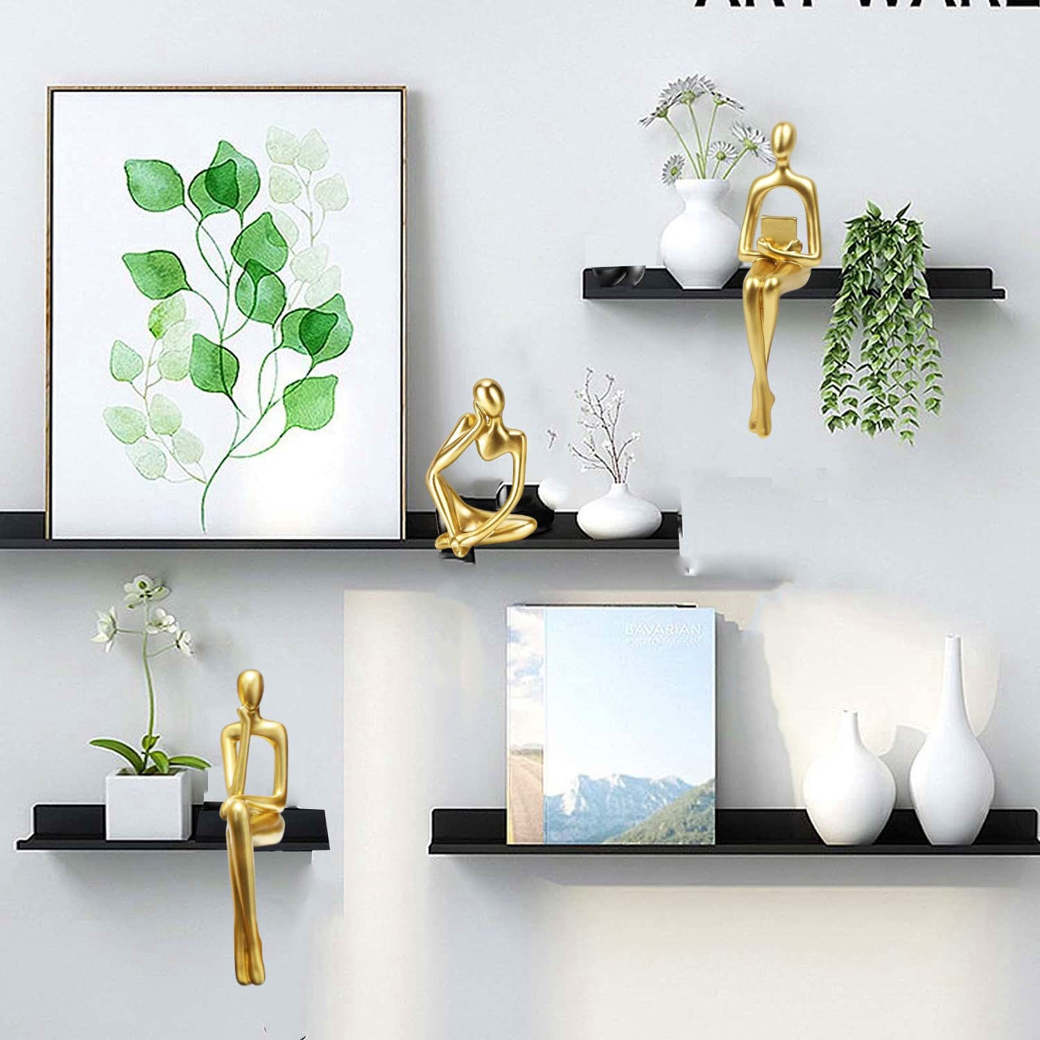 Gold Home Decor Large Thinker Statue Set of 3 - Modern Abstract Resin Sculptures for Office, Shelf, Table & Desk - Perfect for Living Room, Bedroom & Workspace Decor