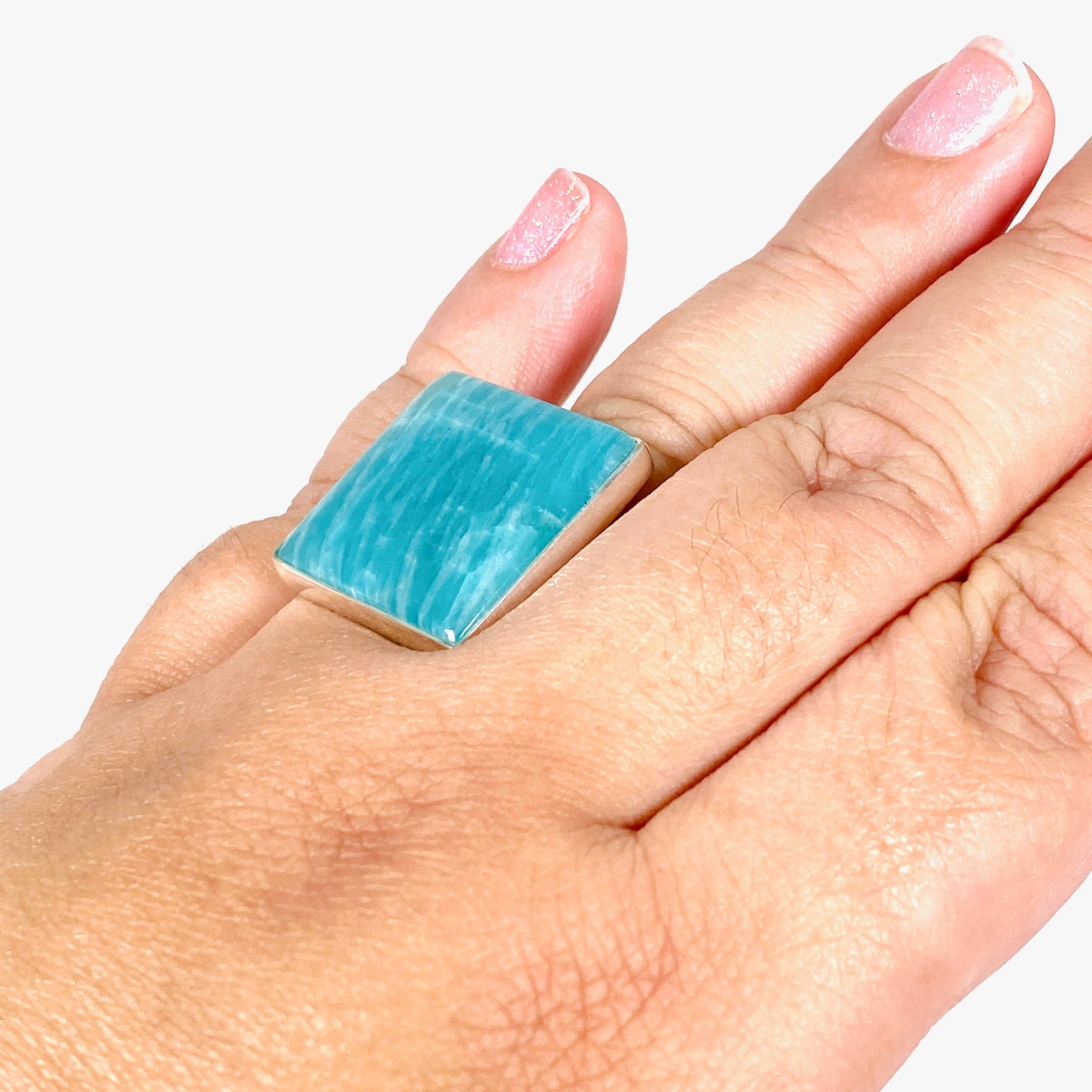 Amazonite Square Ring Size 11 - Natural Gemstone Jewelry for Women, Elegant Statement Ring for Everyday Wear & Special Occasions