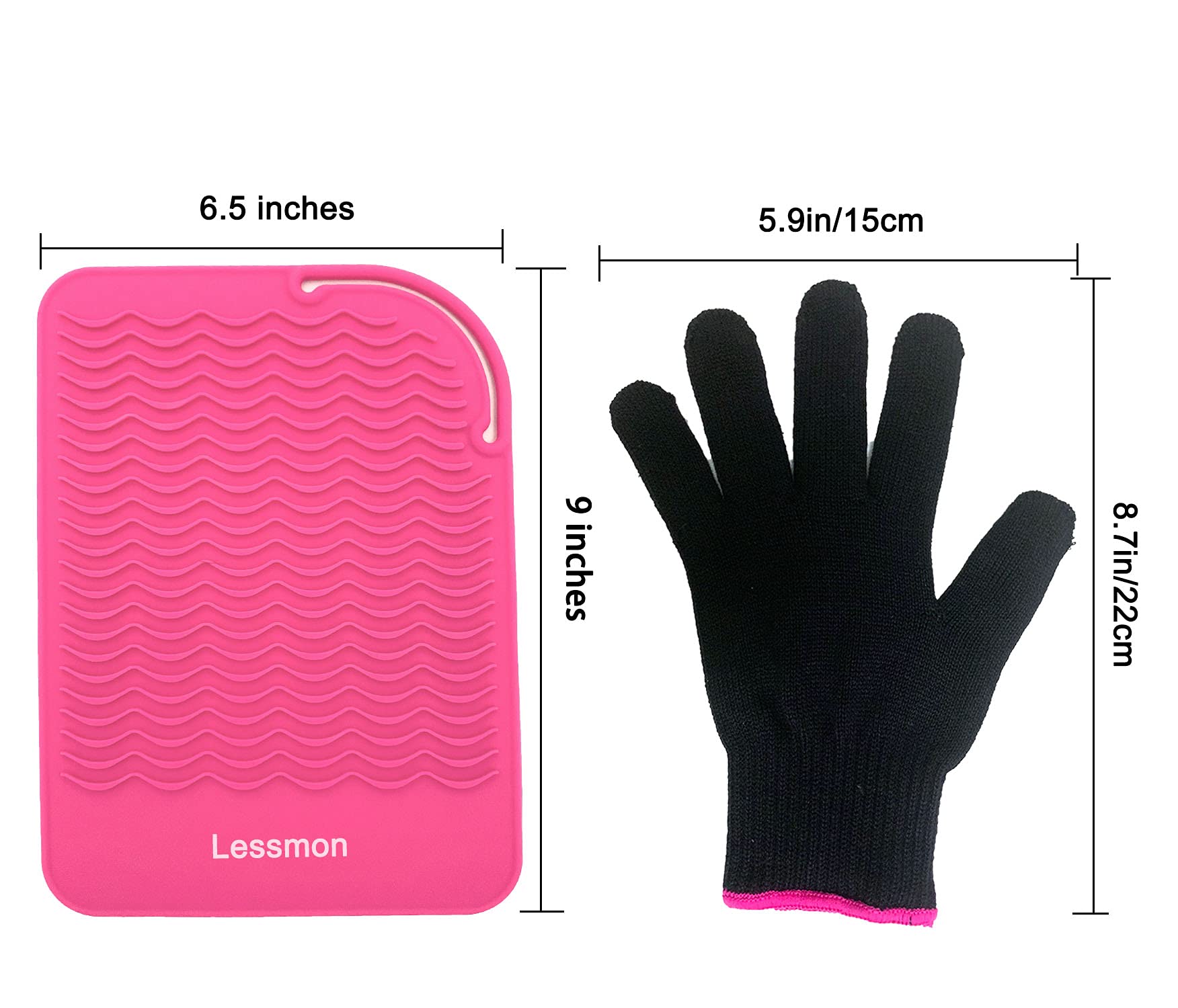 Heat Resistant Travel Mat for Flat Irons & Curling Irons - 9” x 6.5” Pink Counter Protector with Glove | Portable Heat Shield for Hair Straighteners & Styling Tools | Perfect for Travel, Home & Salon Use
