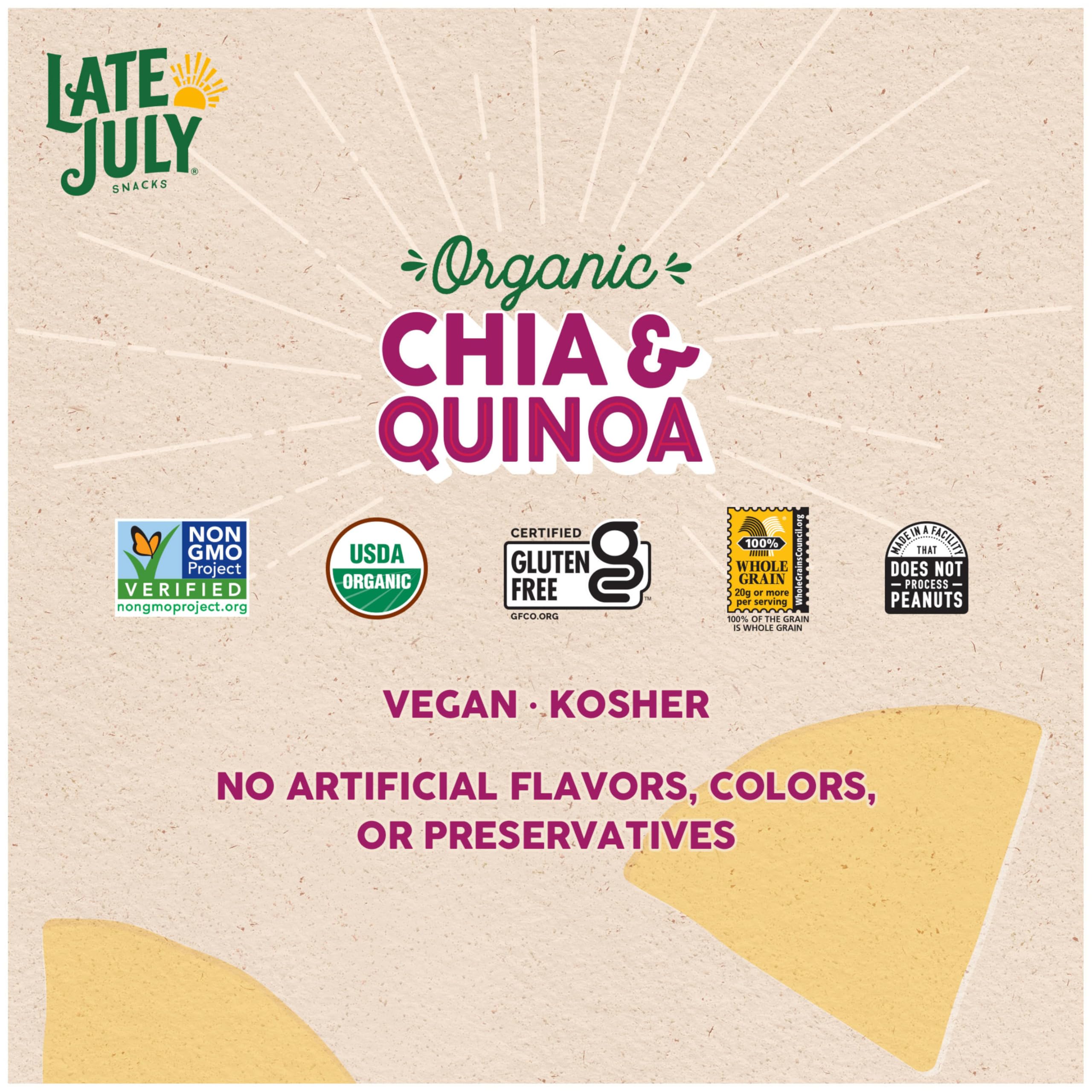 Organic Thin & Crispy Tortilla Chips with Chia & Quinoa - Late July Snacks, 10.1oz | Gluten-Free, Non-GMO | Perfect for Parties, Snacking & Healthy Diets