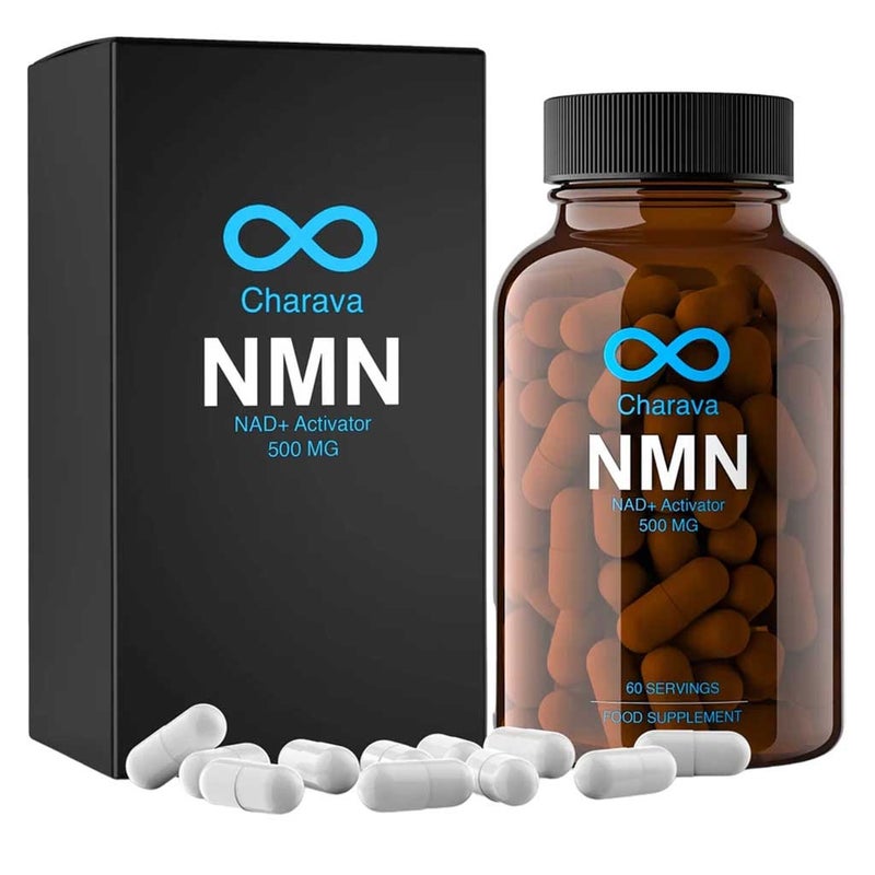 Charava NMN Anti-Aging Supplement 500mg NAD+ Booster Capsules - 60 Count for Cellular Repair & Longevity | Supports Energy, Metabolism & Brain Health | Ideal for Adults Over 30 Seeking Youthful Vitality