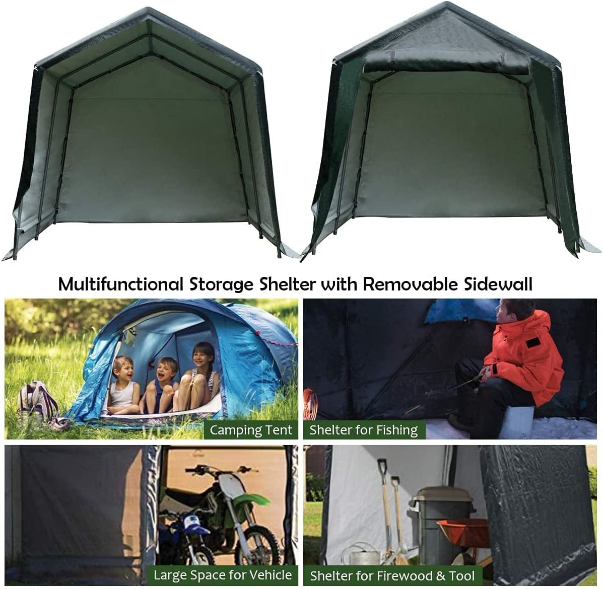 ERGOMASTER 10x10 FT Heavy-Duty Outdoor Carport Shelter - Waterproof Ripstop Cover with Metal Frame for Motorcycle, ATV & Vehicle Storage - Perfect for Patio, Backyard & Driveway Protection