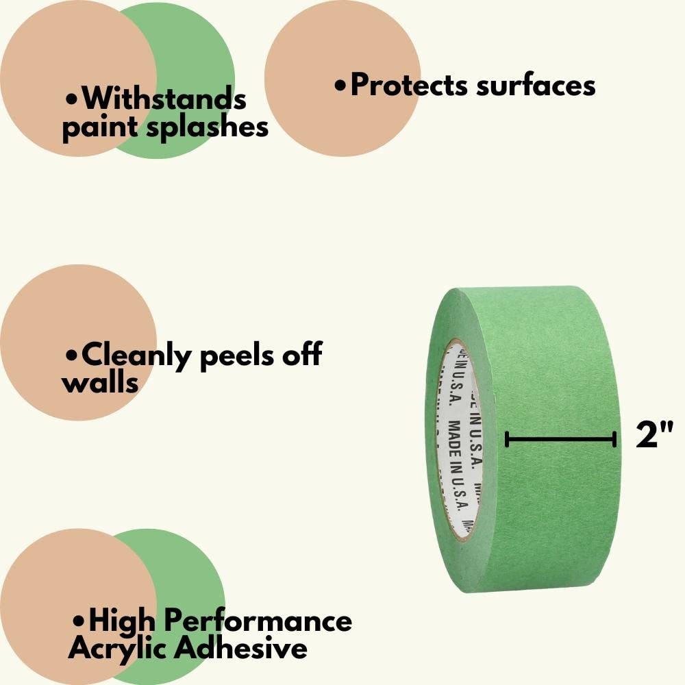 PSBM Green Painters Tape 2 Inch x 60 Yards, 24 Pack Bulk Multipack - Easy Tear Design Masking Tape for Multi-Surface Use (Painting, DIY Projects, Home Improvement, Crafts & Office Use)