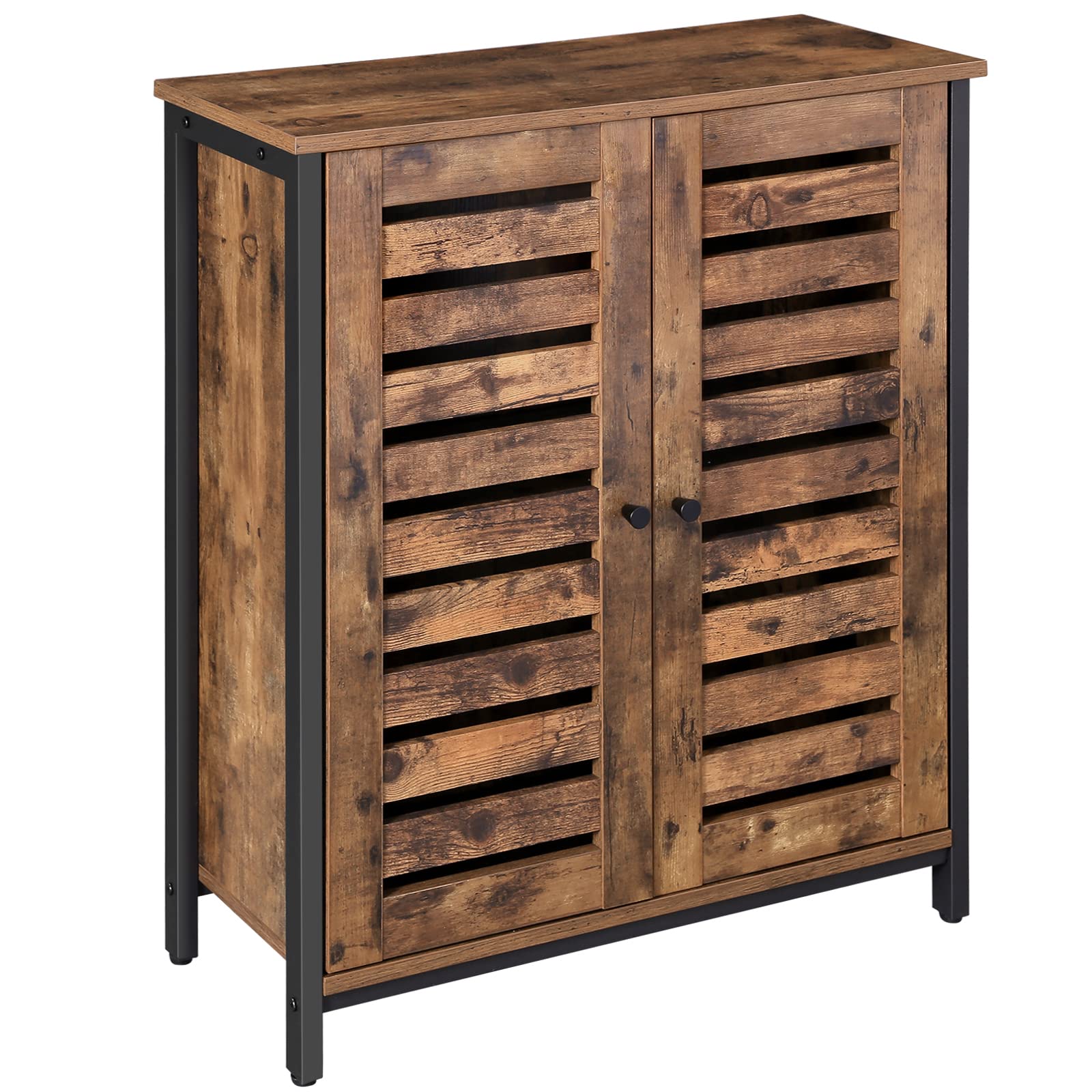 VASAGLE LOWELL Industrial Rustic Brown Standing Storage Cabinet with Louvered Doors - Multifunctional Accent Sideboard for Living Room, Bedroom & Hallway | ULSC78BX | Home Organization & Display Solution