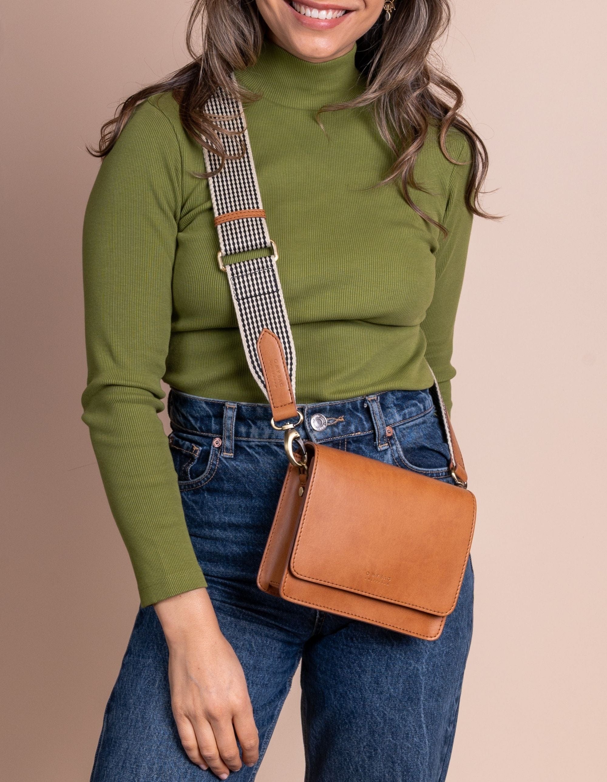 Mini Audrey Apple Leather Vegan Crossbody Bag for Women | Brown | Stylish & Eco-Friendly Purse for Everyday Use, Work & Travel