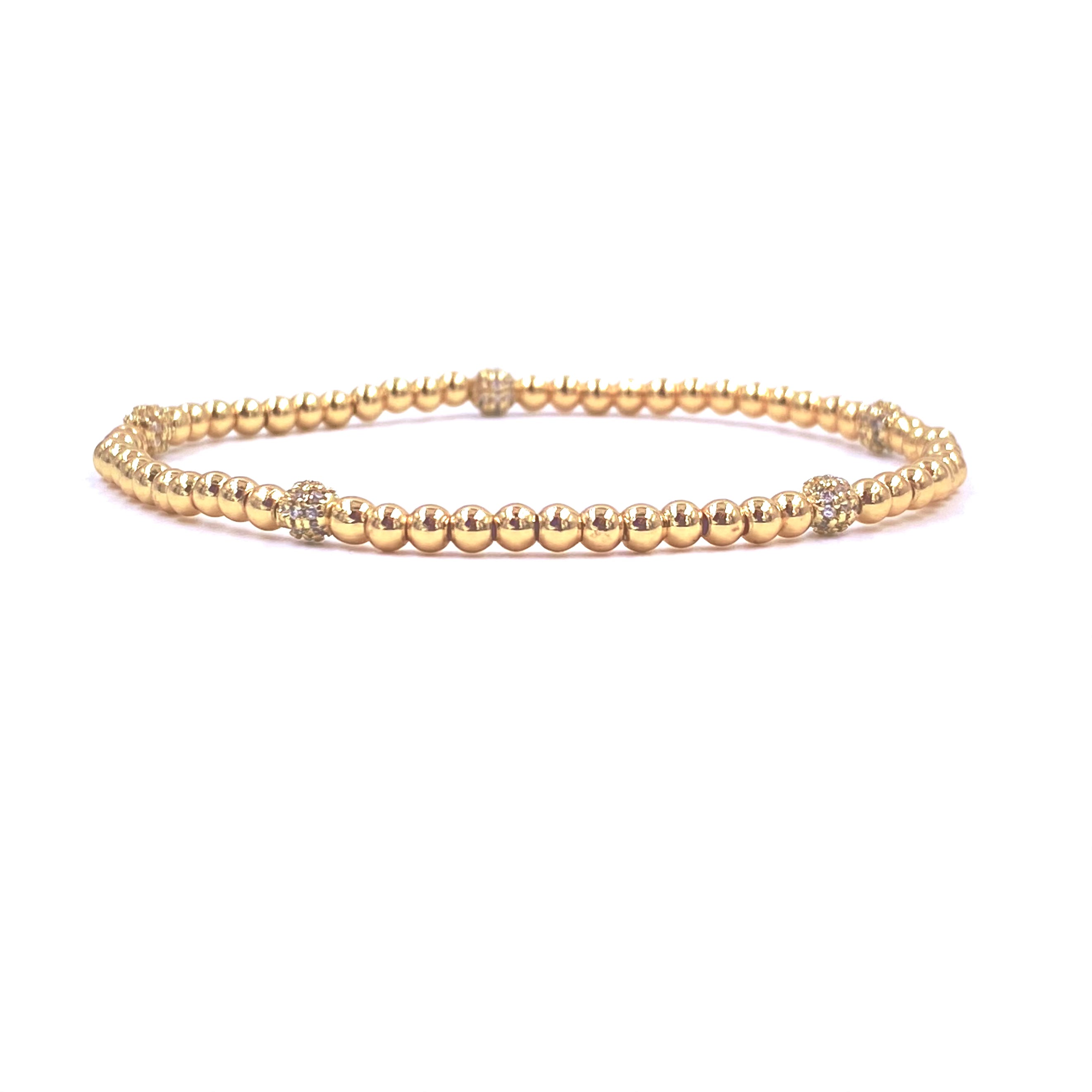 Ashley Gold Stainless Steel Gold Plated 5 CZ Beaded Stretch Bracelet for Women - Elegant Jewelry Gift for Birthday, Anniversary & Special Occasions