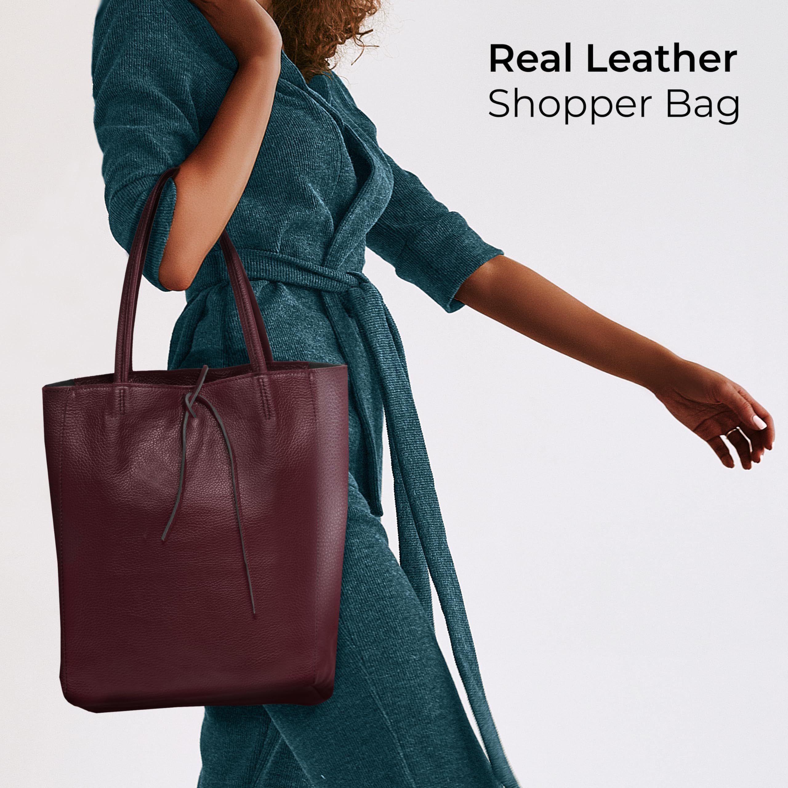 TAKEASY Genuine Leather Tote Bag with Zip Closure - Large Women's Work & Travel Shopper Bag - Handcrafted in Italy - Perfect for Office, Commute & Weekend Getaways