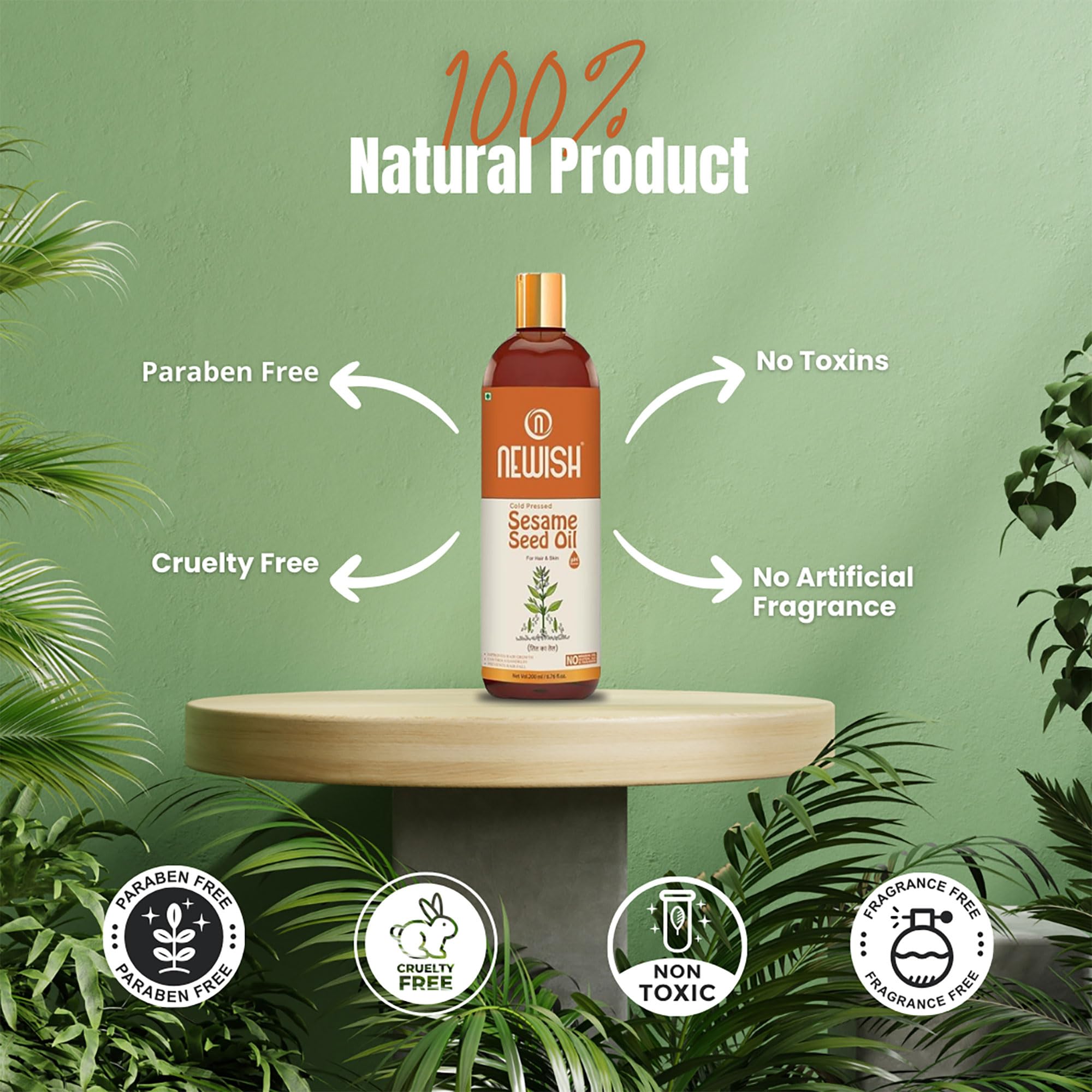100% Pure & Natural Cold Pressed Sesame Oil for Hair, Skin & Massage (Til Ka Tel/Til Oil, Gingelly Oil) - 200ml - Promotes Hair Growth, Skin Hydration & Relaxing Massage Therapy