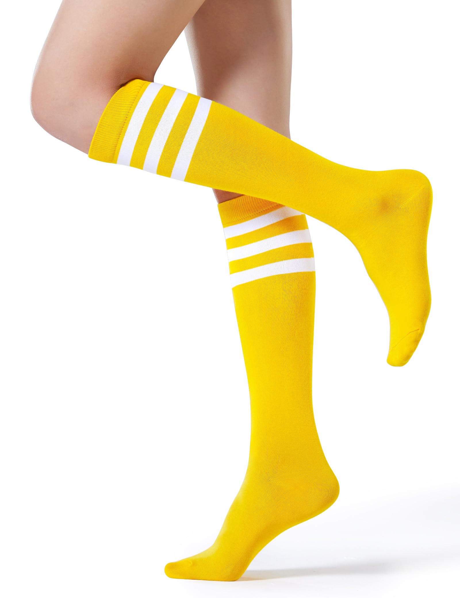 FITRELL Women's Knee High Athletic Socks - Breathable Sports & Casual Striped Tube Socks (1-4 Pack) for Running, Hiking, Yoga & Everyday Wear