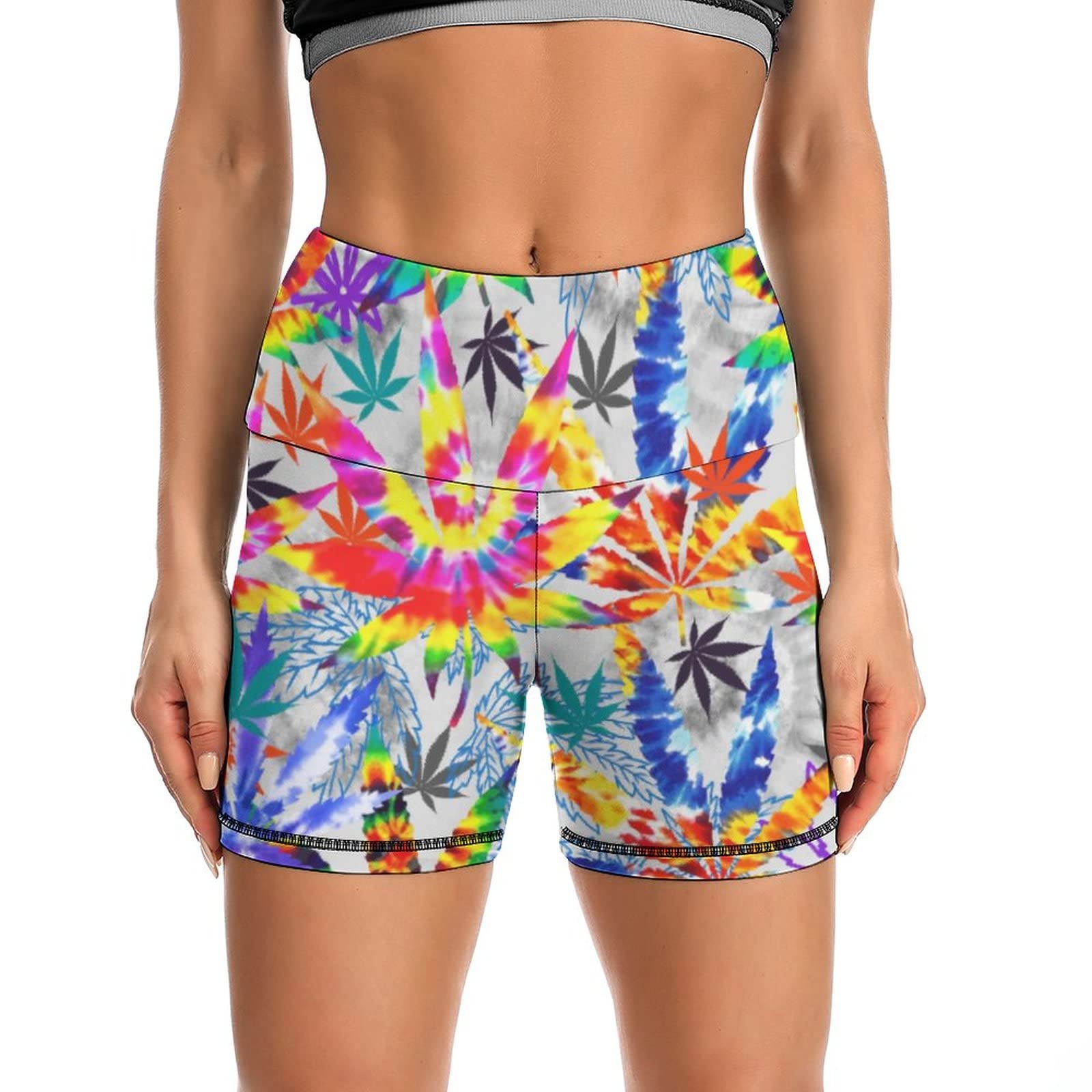 Women's High Waist Tie-Dye Yoga Shorts - 80s 90s Retro Gym Workout Running Bike Shorts | Stretchy Athletic Shorts for Yoga, Fitness & Casual Wear