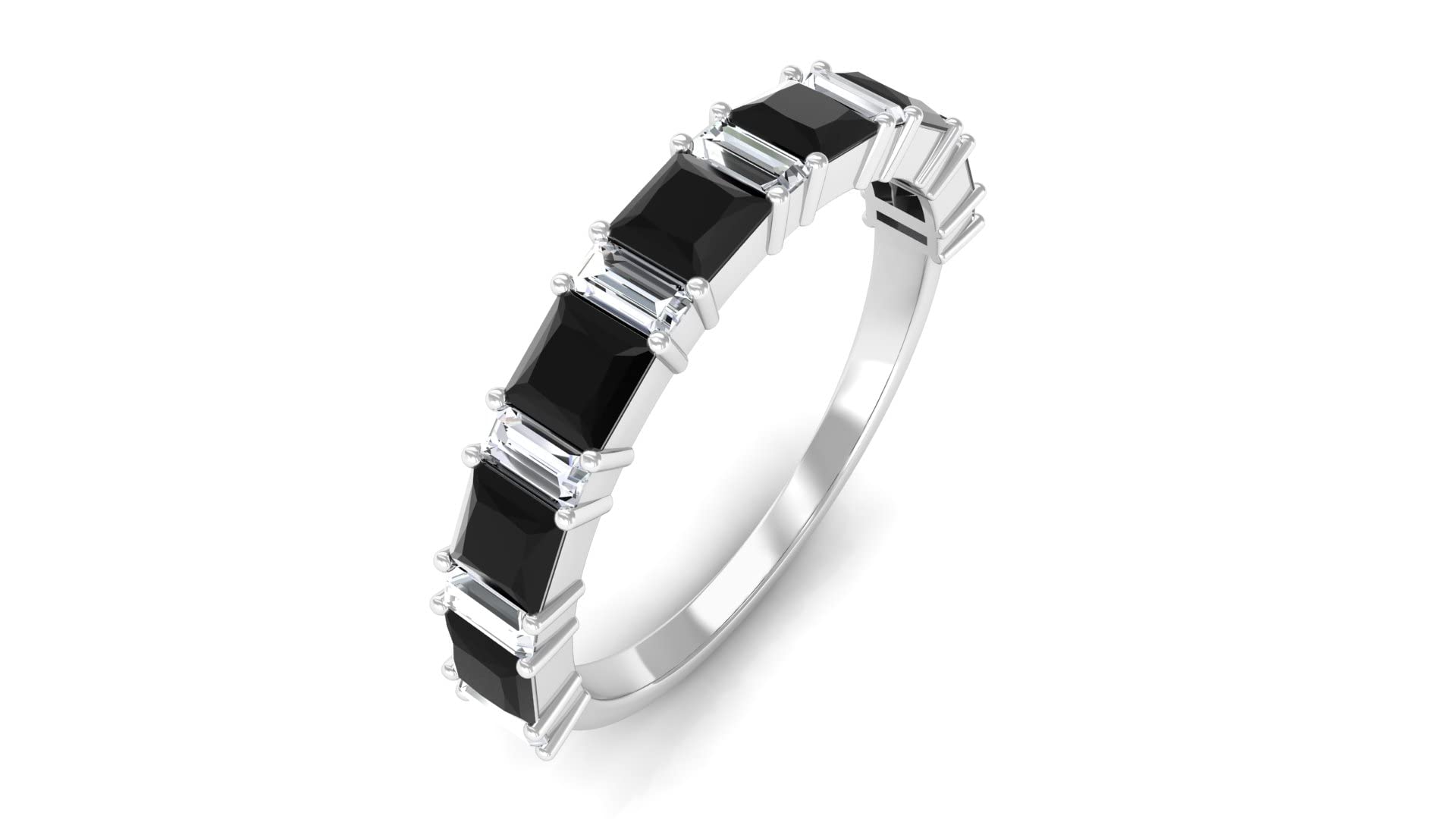 1 CT Black Spinel & Diamond Half Eternity Ring for Women, 14K Solid Gold Princess Cut Alternate Set Semi Eternity Wedding Band - Perfect for Anniversary, Engagement, or Special Occasion Gift