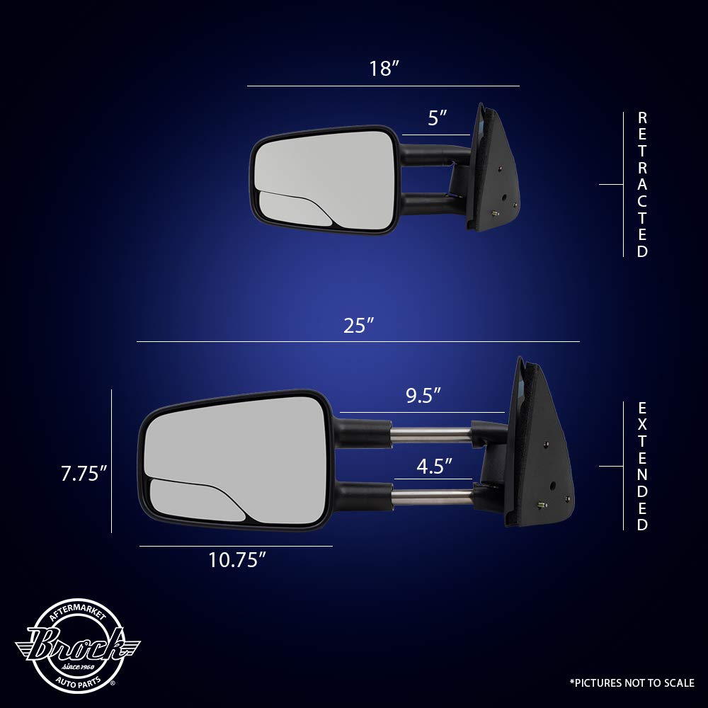 Brock Replacement Manual Telescopic Tow Mirrors with Spotter Glass for 1999-2007 Chevy Silverado & GMC Sierra - Driver & Passenger Side Set - Perfect for Towing, Hauling & Improved Rear Visibility