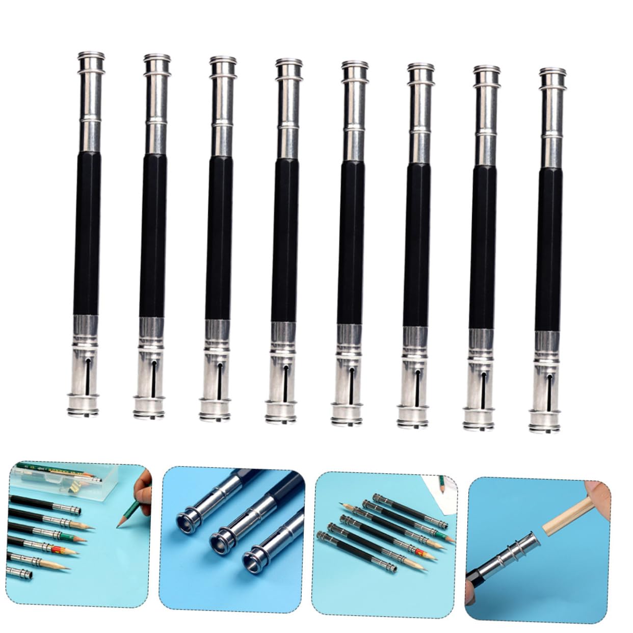 LALAFINA 1 Pencil Extender - Dual Head Stainless Steel Pencil Holder for Artists & Drafting - Extend Short Pencils for Drawing, Sketching & Office Use