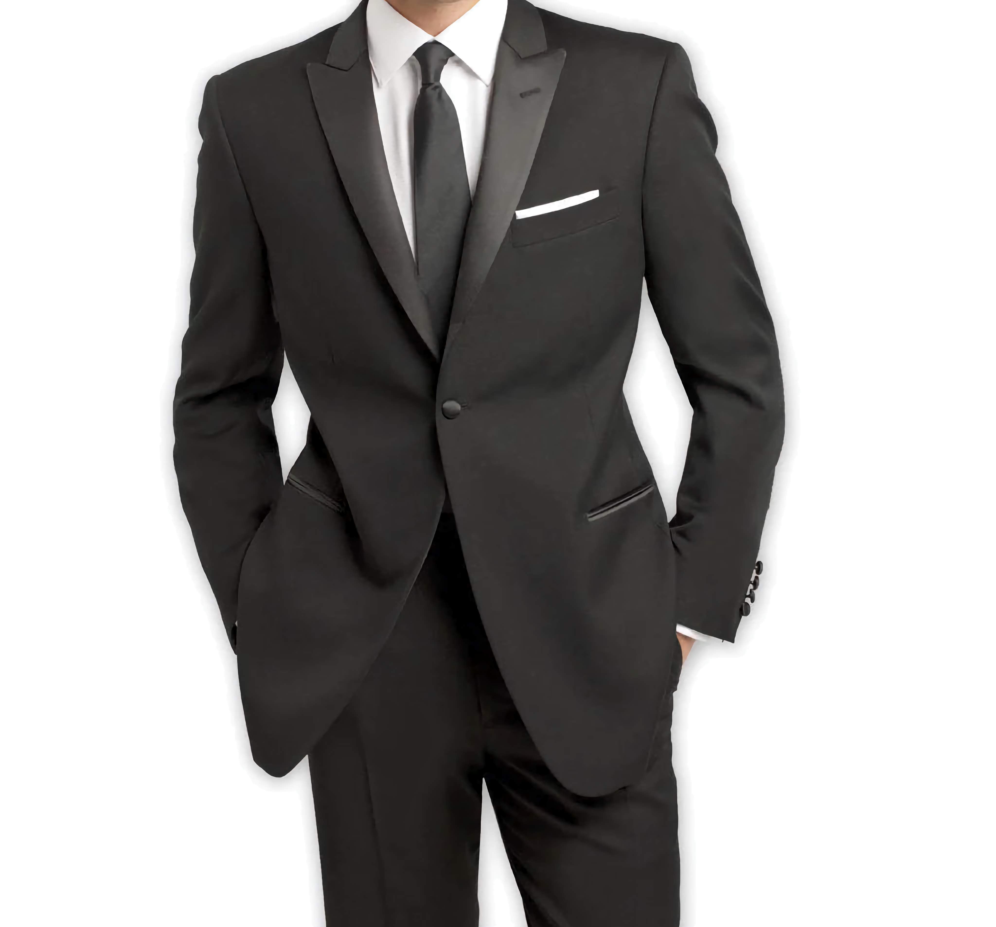 Elegant Slim Fit Black 2-Piece Tuxedo Suit with Satin Peak Lapel | Formal Wedding, Prom & Evening Wear for Men