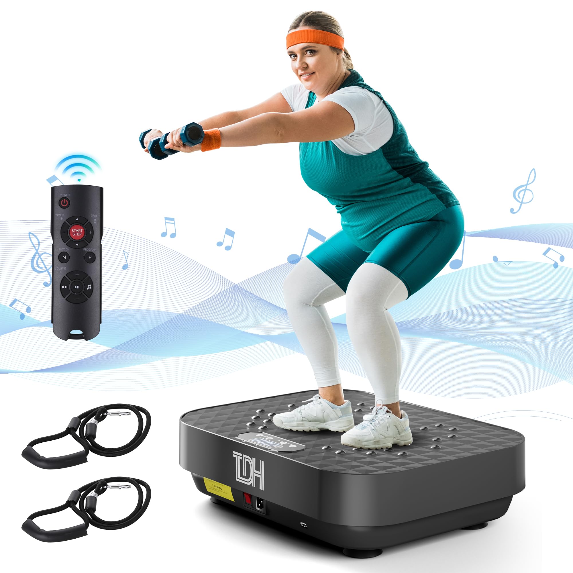 TDH Vibration Plate Exercise Machine for Weight Loss & Body Toning - Power Plate Vibration Platform with Resistance Bands for Home Gym Workouts, Lymphatic Drainage & Muscle Recovery - Perfect for Home Fitness, Rehabilitation & Full-Body Workouts