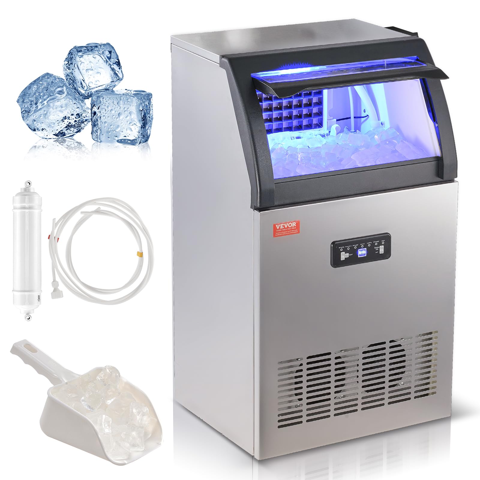 VEVOR Commercial Ice Maker Machine 160LBS/24H with 24LBS Storage - Fast 55 Ice Cubes in 12-15 Mins - Perfect for Bars, Restaurants, Home & Office Use - Countertop Ice Machine for Cocktails, Beverages & Food Display