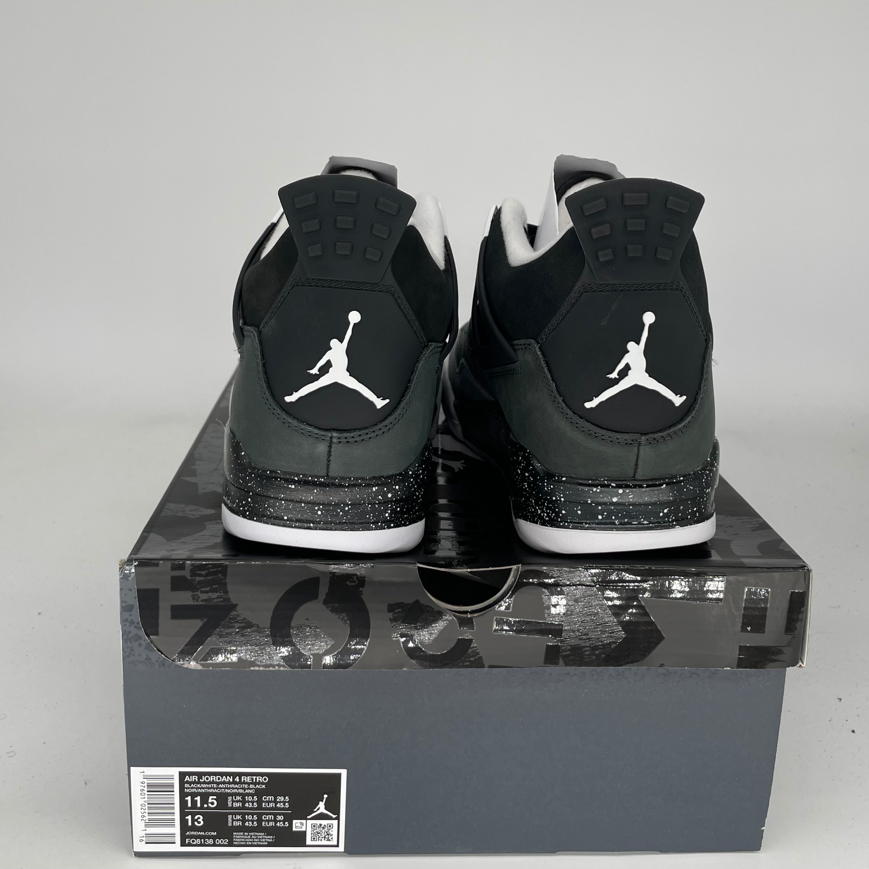 AIR JORDAN 4 FEAR Basketball Shoes Men's Size 11.5 - Black/Grey FQ8138-002 | Retro Sneakers for Streetwear & Basketball Games