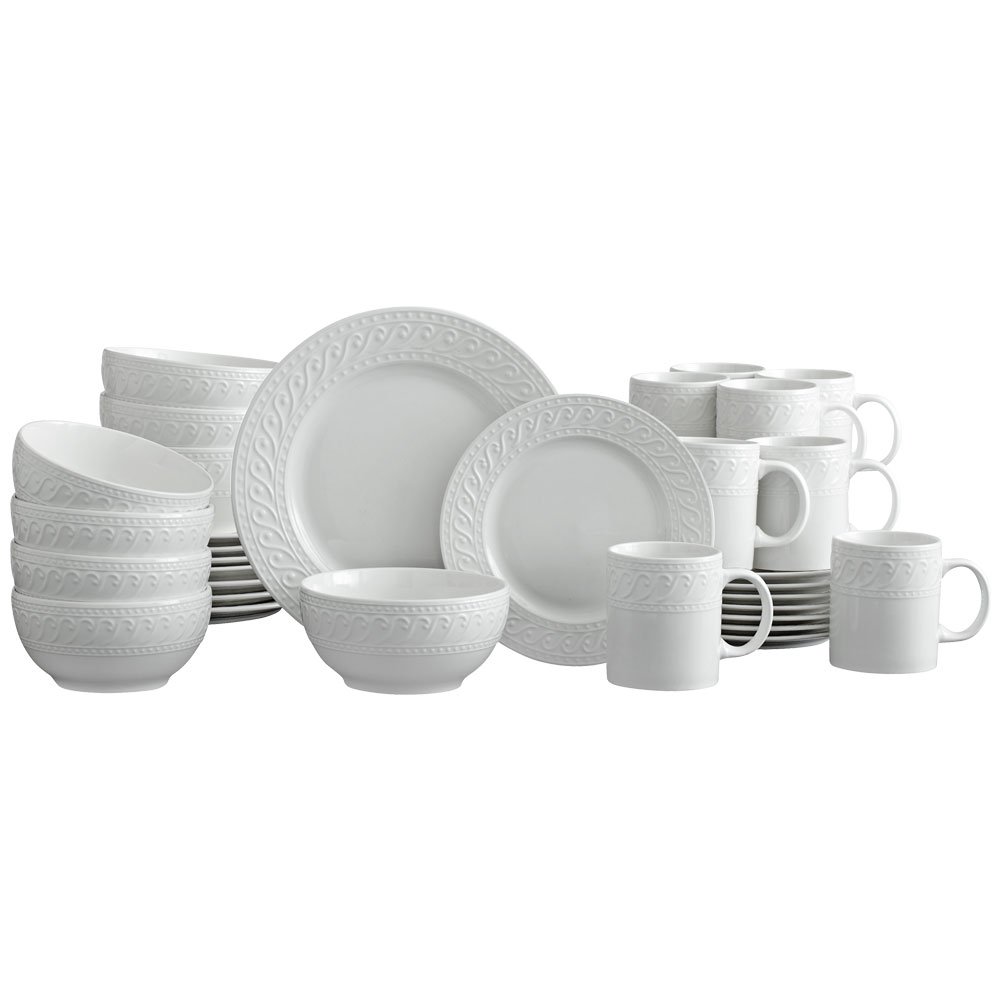 Pfaltzgraff Sylvia 32-Piece Dinnerware Set - Service for 8, White Porcelain Plates, Bowls & Mugs - Elegant Table Setting for Family Dinners, Parties & Special Occasions