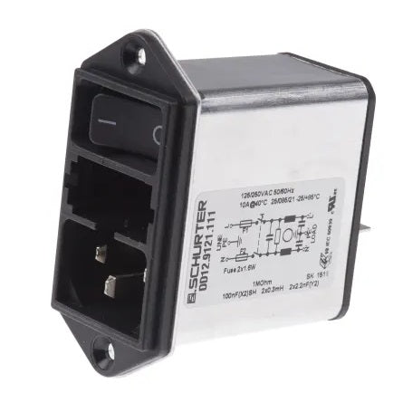 DD12.9121.111 IEC 320 C14/M Appliance Inlet with EMC RFI Line Filter & Quick Connect Terminals - Perfect for Computer Power Supplies, Servers & Industrial Equipment