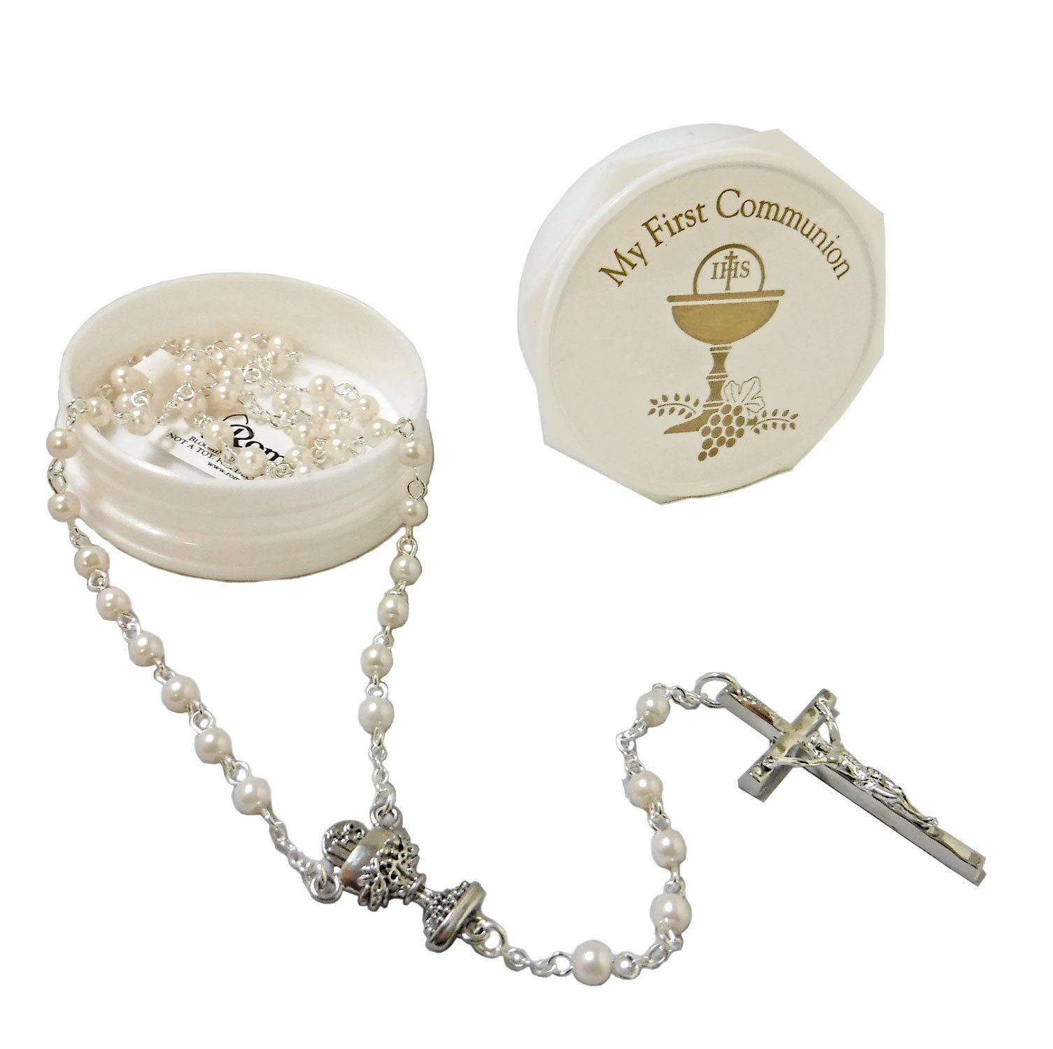 First Holy Communion Gift Box for Girls - Elegant White & Silver Rosary Set - Perfect for Religious Ceremonies, Baptisms, and Special Occasions