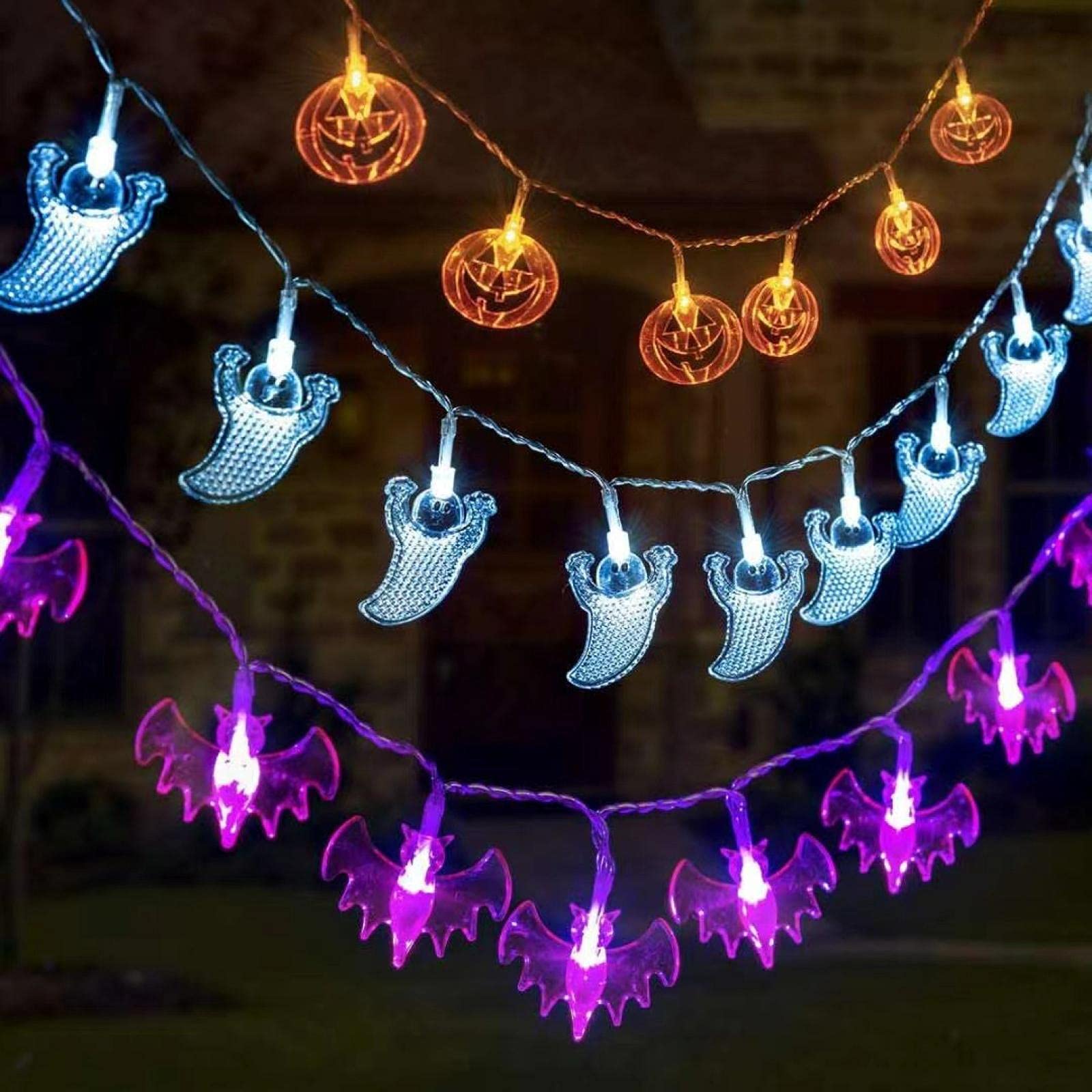 3 Pack Halloween String Lights - Battery Powered LED Fairy Lights with Ghost, Pumpkin & Bat Designs - 15ft 30 LEDs for Indoor & Outdoor Halloween Party Decor - Perfect for Home, Yard, Lawn, Porch, and Garden Halloween Decorations