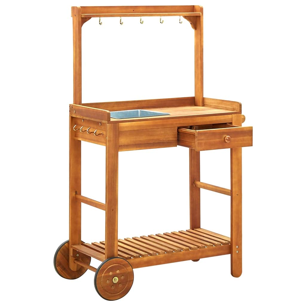 Premium SKM Acacia Wood Kitchen Trolley Cart - 36.2
