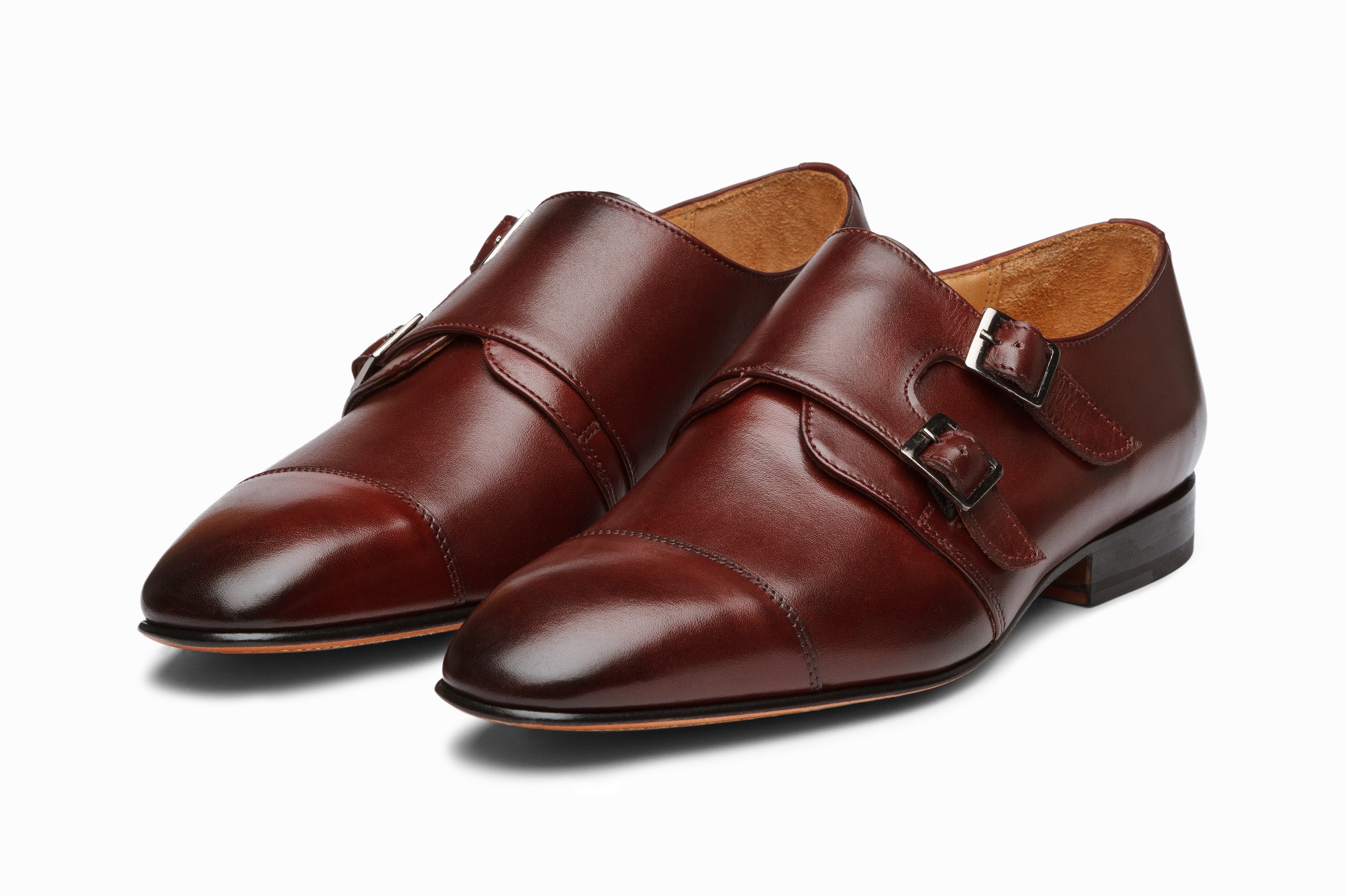 Premium Burgundy Off-Centered Double Monk Strap Dress Shoes for Men - Elegant Formal & Business Attire for Weddings, Office & Special Occasions