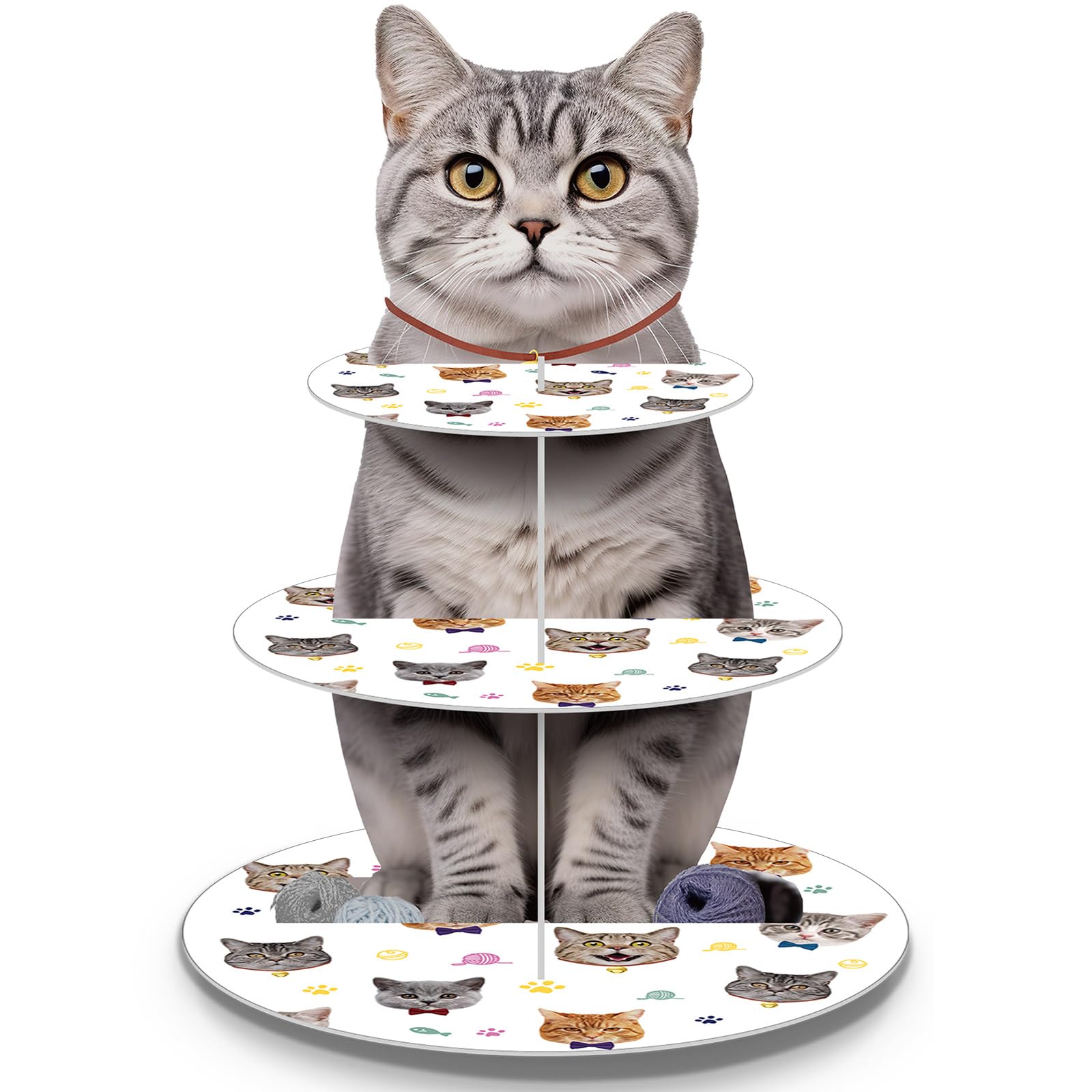Pasimy 3-Tier Cat Cupcake Stand - Kitten Theme Birthday Party Decorations, Cardboard Dessert Holder for Pet Lovers - Perfect for Cat Birthday Parties, Baby Showers & Themed Events