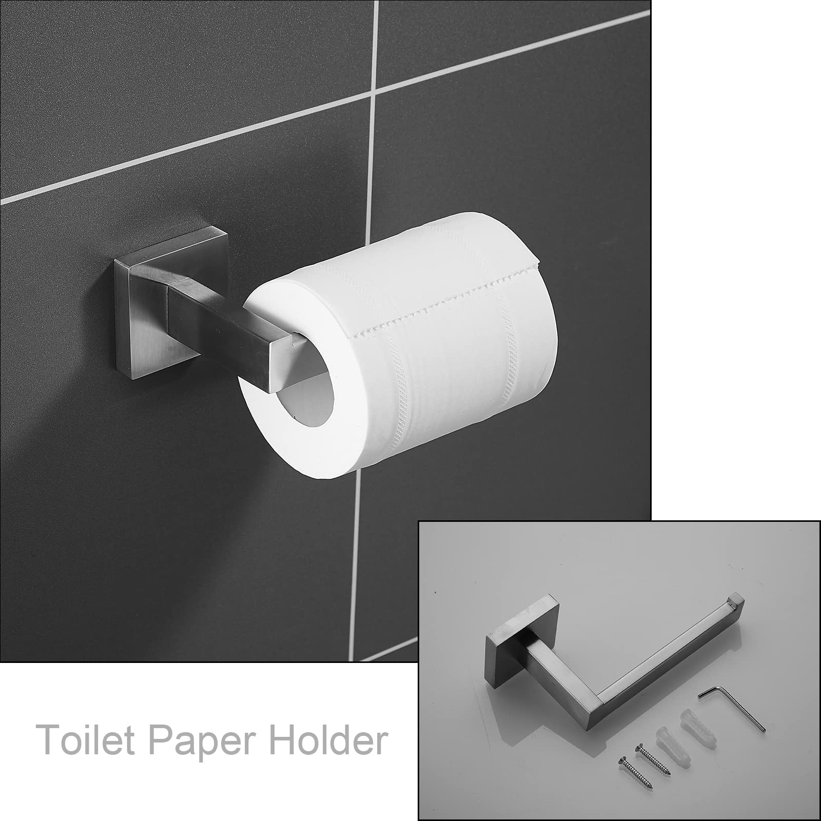 24-Inch Stainless Steel Brushed Nickel Bathroom Hardware Set - Towel Bar, 2 Hooks, Toilet Paper Holder & Hand Towel Holder (GTS3190N) | Modern Bathroom Accessories for Home, Hotel & Spa Decor