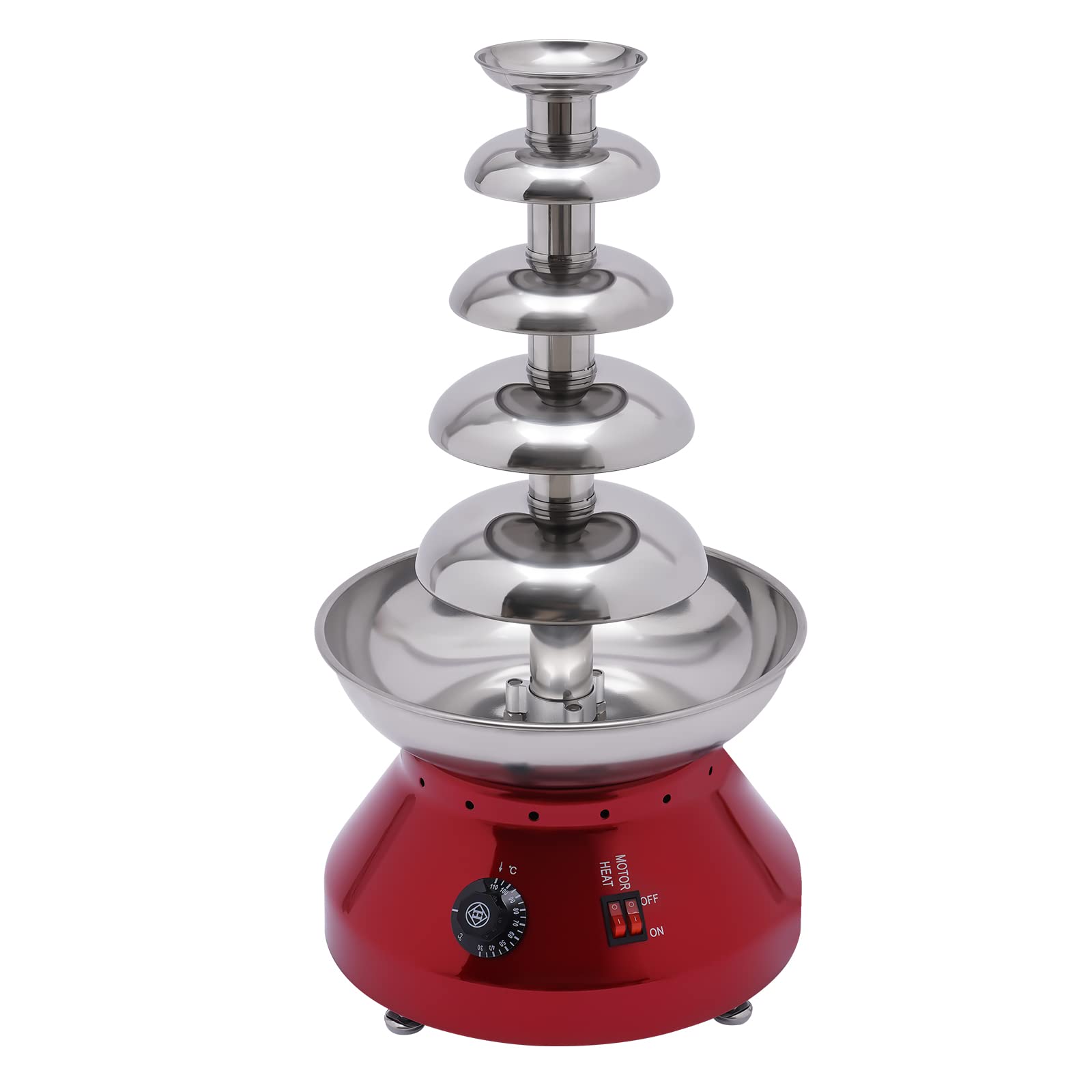 Commercial Chocolate Fountain Machine - 5 Tier 7 lb Stainless Steel Melting Heater for Hot Chocolate, Nacho Cheese & Liqueurs - Perfect for Weddings, Parties & Catering Events (Red)