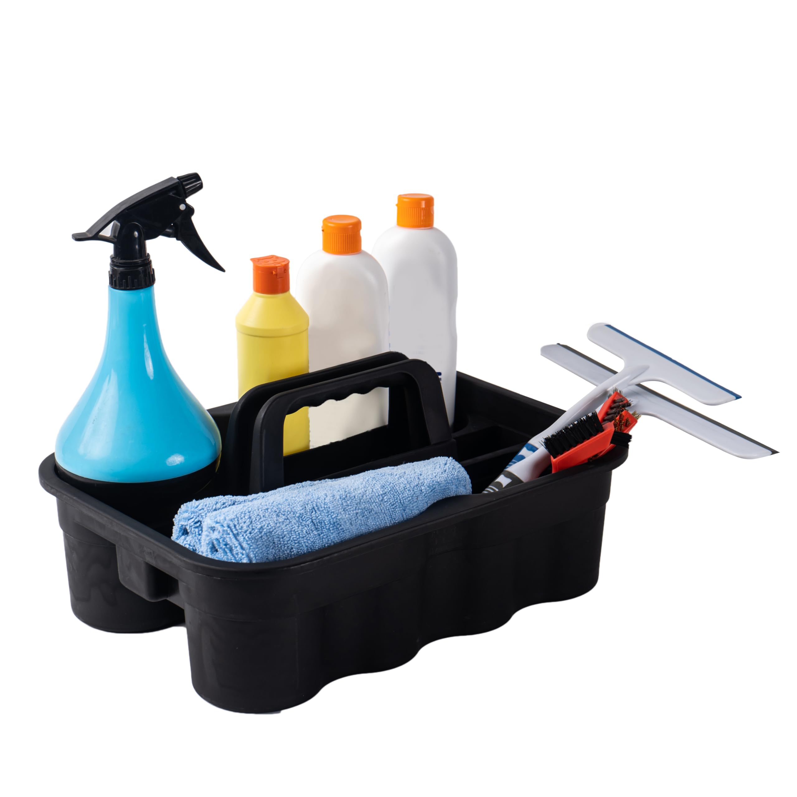 3-Pack Large Plastic Tote Caddy with Handle - Portable Storage for Cleaning Supplies, Bathroom & Kitchen Organization - Black