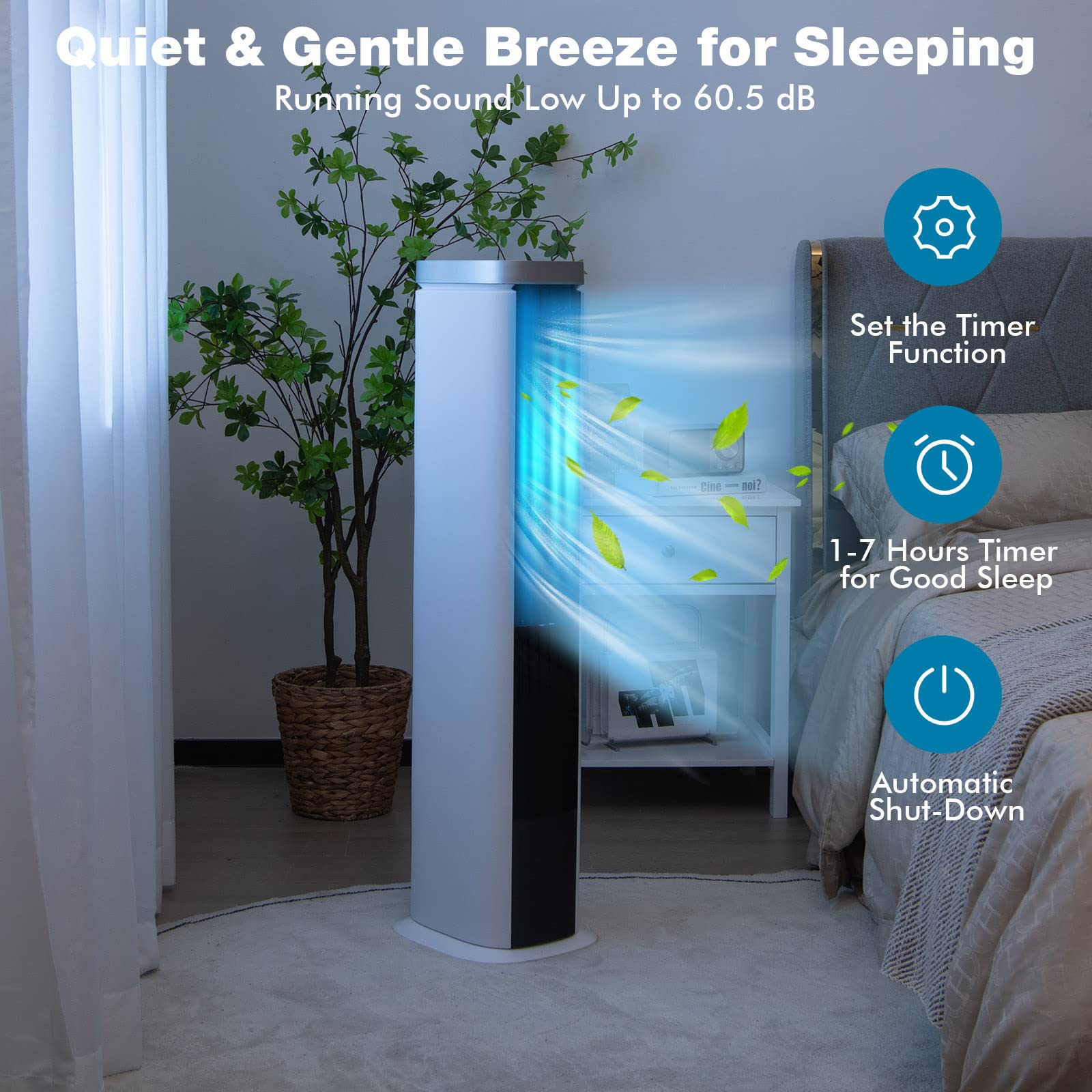 DORTALA Portable Evaporative Air Cooler - 3-in-1 Cooling Tower Fan with Remote Control, 4 Speed Settings, 7H Timer, 4 Ice Packs & 60° Oscillation - Bladeless Swamp Cooler for Home, Office, Bedroom, Dorm - Perfect for Summer Cooling & Indoor Comfort