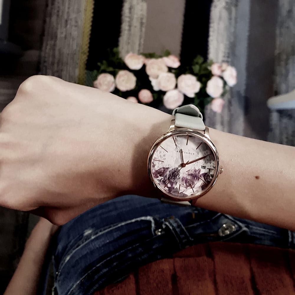 ARIES GOLD ENCHANT FLEUR Rose Gold Stainless Steel Women's Watch with Turquoise Leather Strap - Elegant Dress Watch for Women, Perfect for Formal Events & Everyday Wear