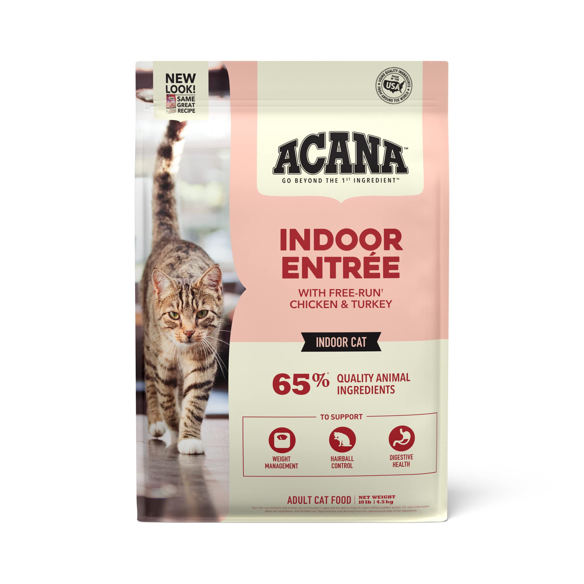 ACANA Indoor Entree Dry Cat Food for Adult Cats - Free Run Chicken & Turkey Recipe, 10 lb Bag - High Protein Grain-Free Kibble for Indoor Cats with Sensitive Stomachs | Perfect for Daily Feeding & Weight Management