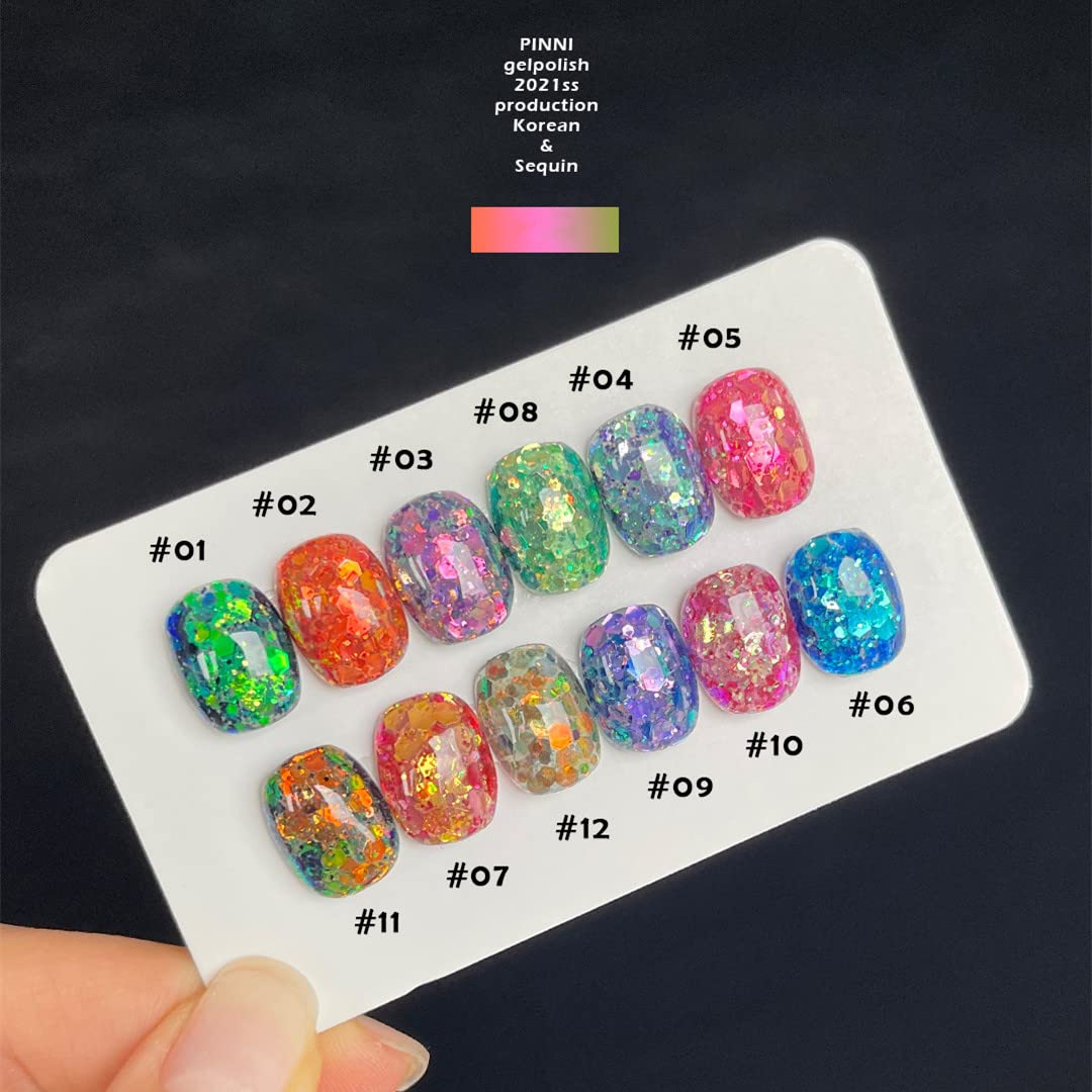 VidaRosa Holographic Chameleon Glitter Gel Nail Polish Set - 12 Iridescent Colors with Big Sequins, Semi-Permanent UV LED Manicure Gel for Nail Art & Design | Perfect for Salon, Home Use & Special Occasions