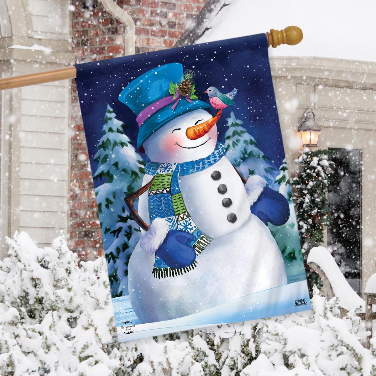 Briarwood Lane Snowfall Celebration Winter House Flag - Outdoor Holiday Decoration for Christmas, Front Porch & Seasonal Yard Decor