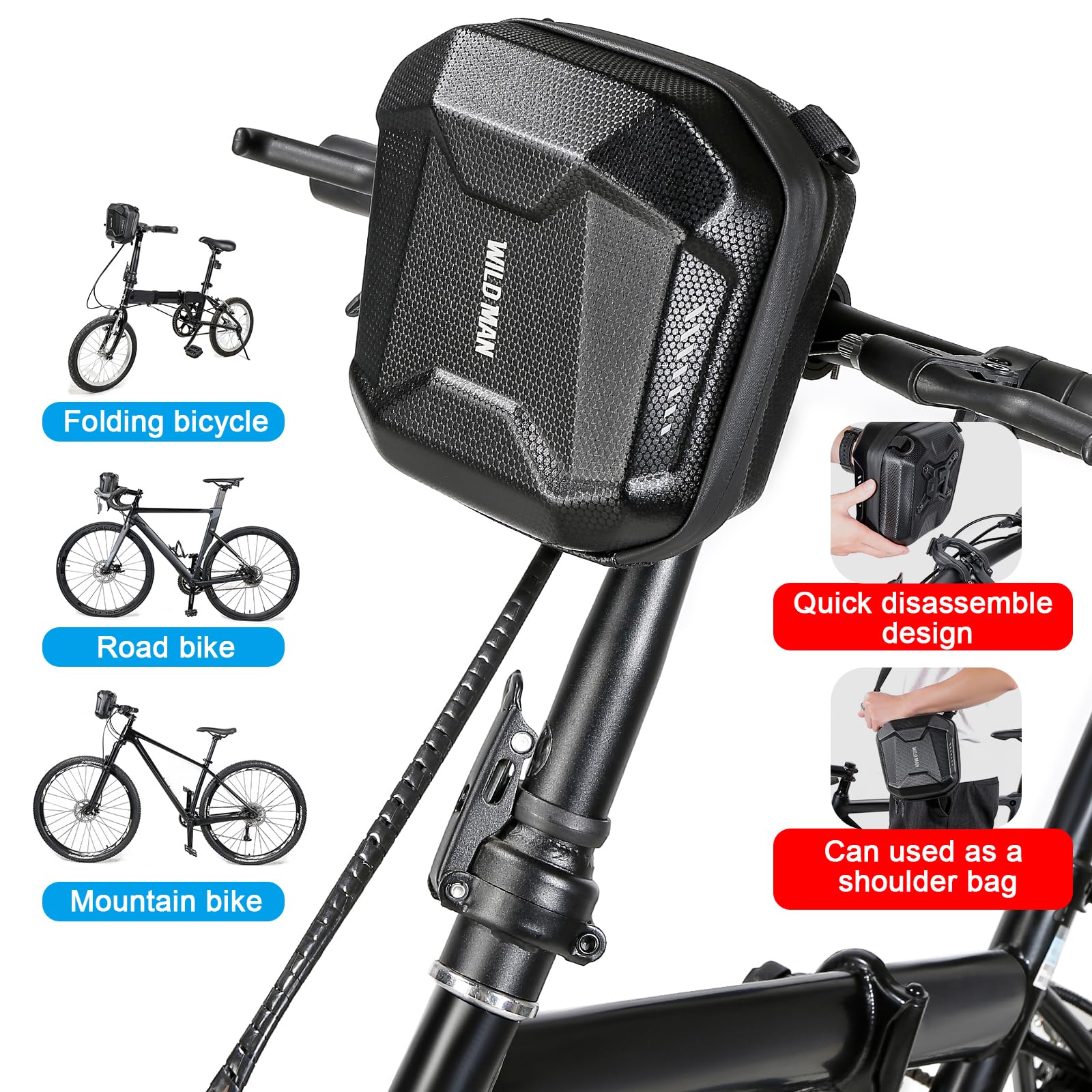 **Waterproof EVA Hard Shell Scooter Handlebar Bag - Bike Frame Storage Bag for Cycling & Commuting (Black) - Perfect for Outdoor Adventures & Daily Rides**