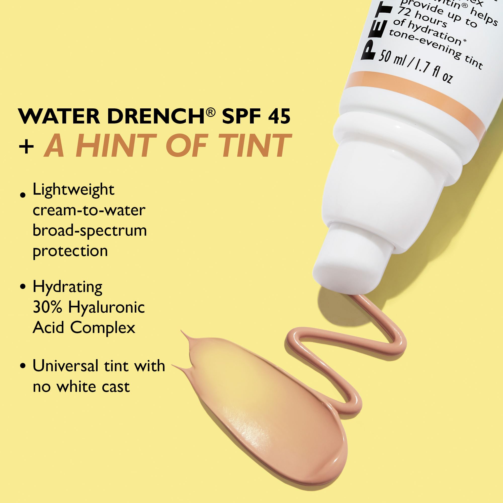 Peter Thomas Roth Water Drench Hyaluronic Cloud Sheer Tint Moisturizer SPF 45 - Hydrating Tinted Sunscreen for Face, Lightweight Broad Spectrum Protection, Universal Sheer Tint for All Skin Tones | Daily Wear, Makeup Base, Sun Protection for Dry & Sensitive Skin