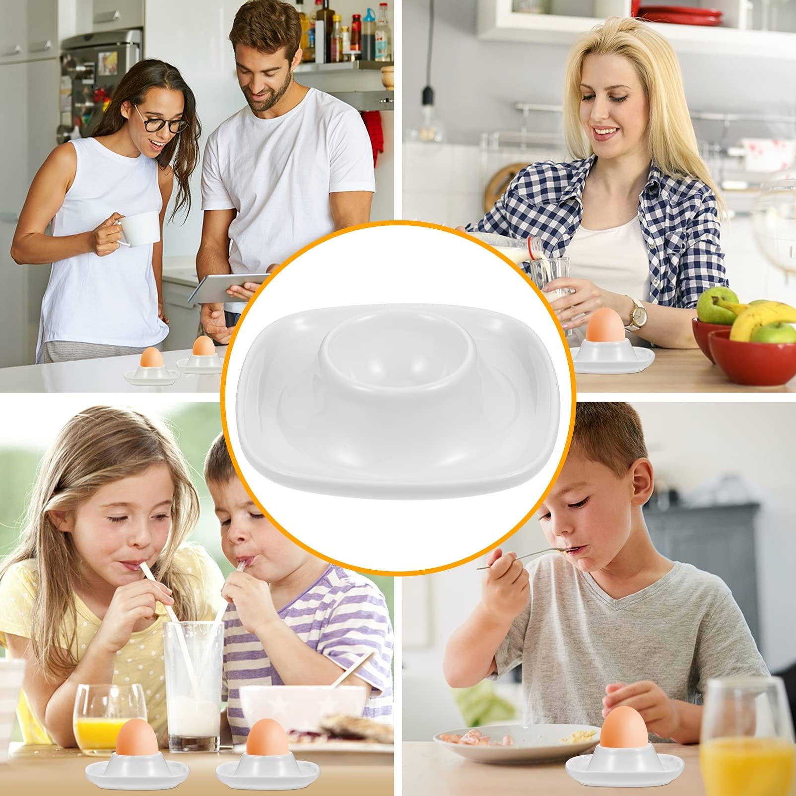 Cabilock 2-Piece White Ceramic Egg Holder Set with Base Bracket Plate - Perfect for Kitchen Countertop, Pantry Organization & Farmhouse Decor