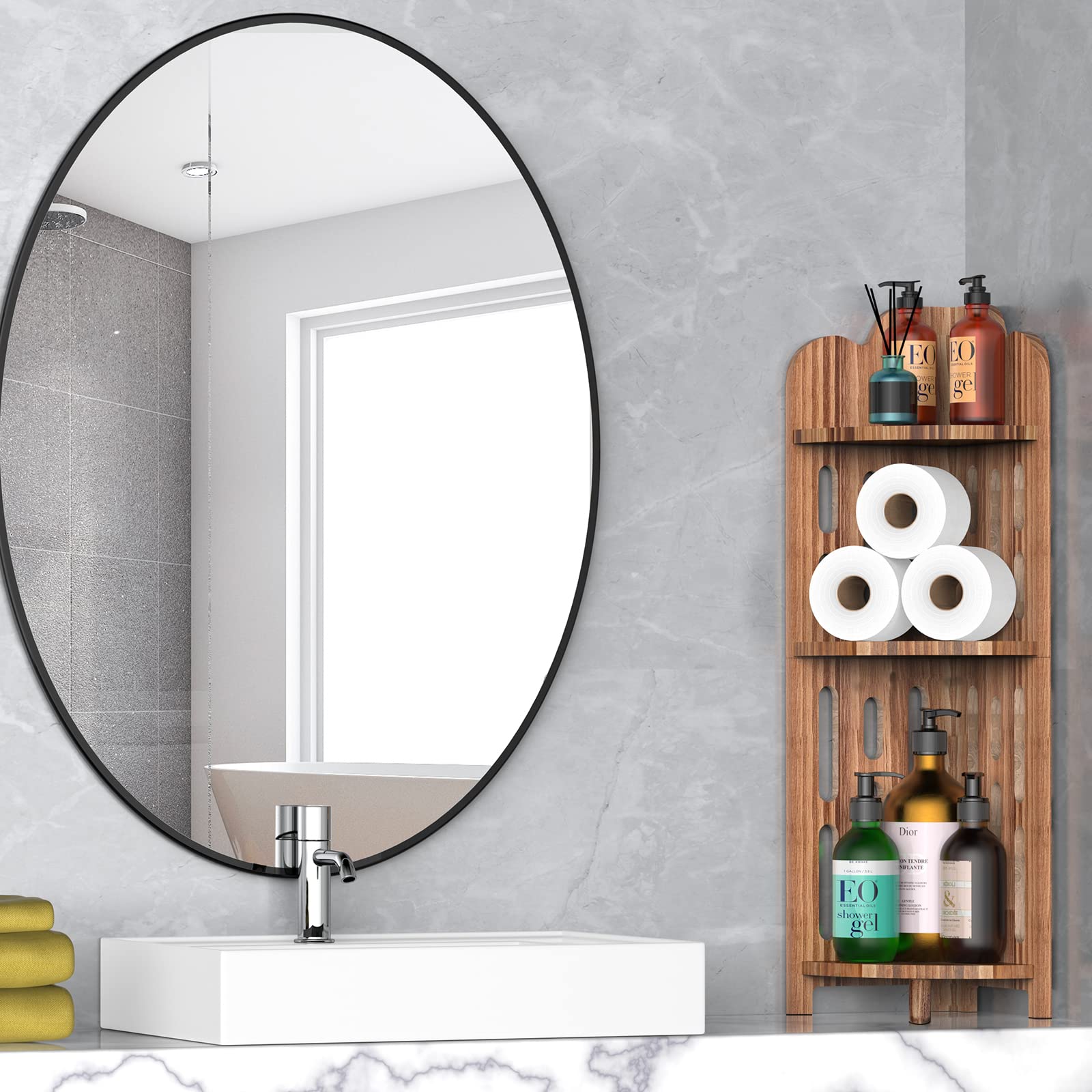 3-Tier Pine Wood Bathroom Corner Shelf - Space-Saving Shower Organizer, Plant Stand & Nightstand for Living Room, Bedroom & Home Office - Elegant Narrow Space Solution for Bath Essentials, Decor & Storage