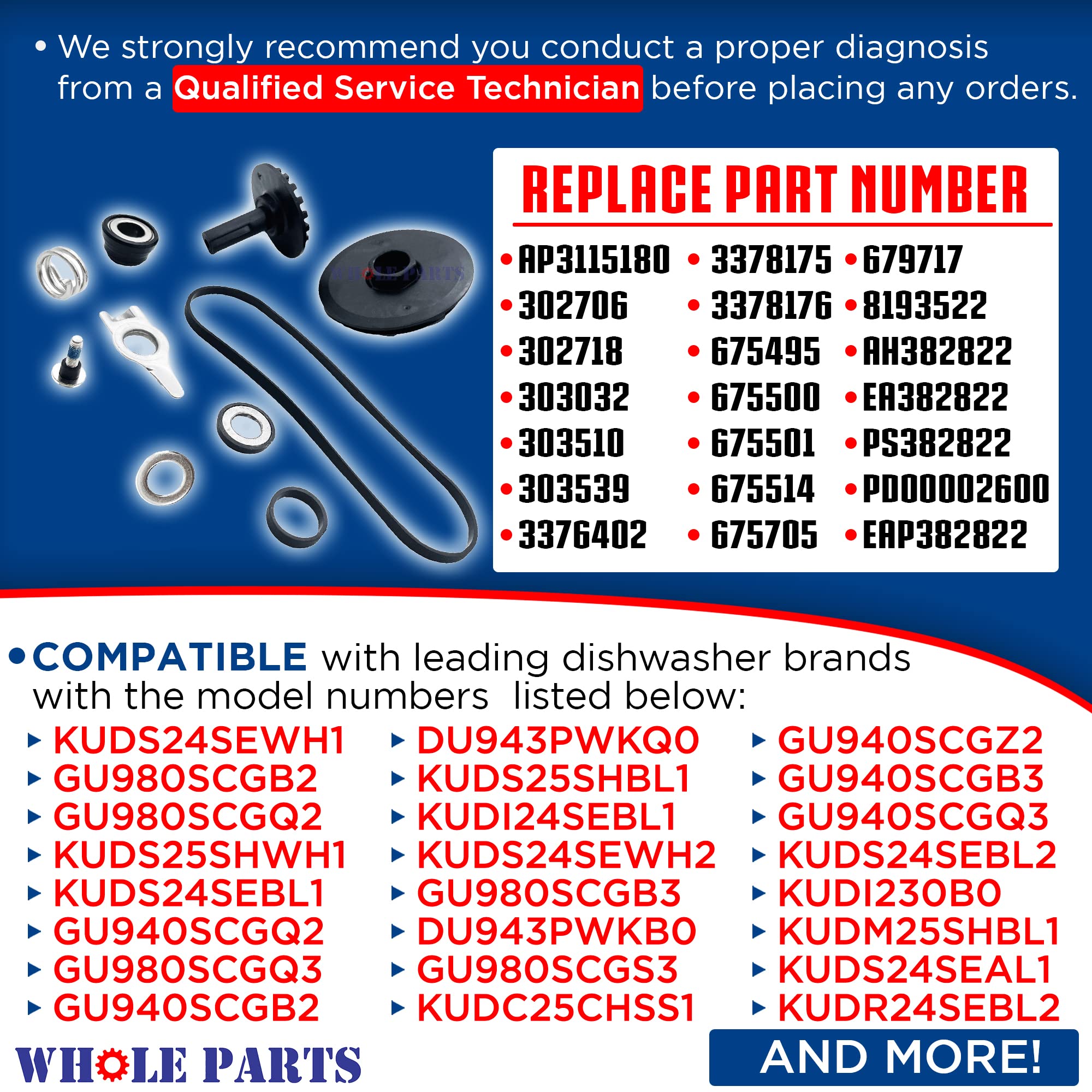 Whirlpool Dishwasher Drain and Wash Impeller Kit Replacement Part #675806 - Compatible with Select Whirlpool Models - Replaces AP3115180, 302706, 302718 - Non-OEM Appliance Repair Part - Perfect for DIY Dishwasher Maintenance and Repair