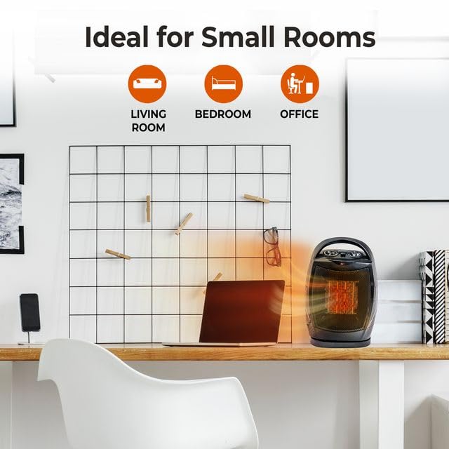 Comfort Zone Portable Ceramic Space Heater - 1500W Fast Heating, 70° Oscillation, Thermostat Control | Quiet Fan Forced Heater for Bedroom, Office & Small Rooms up to 200 Sq.Ft | Indoor Use for Winter, Home & Office Warming (Black)