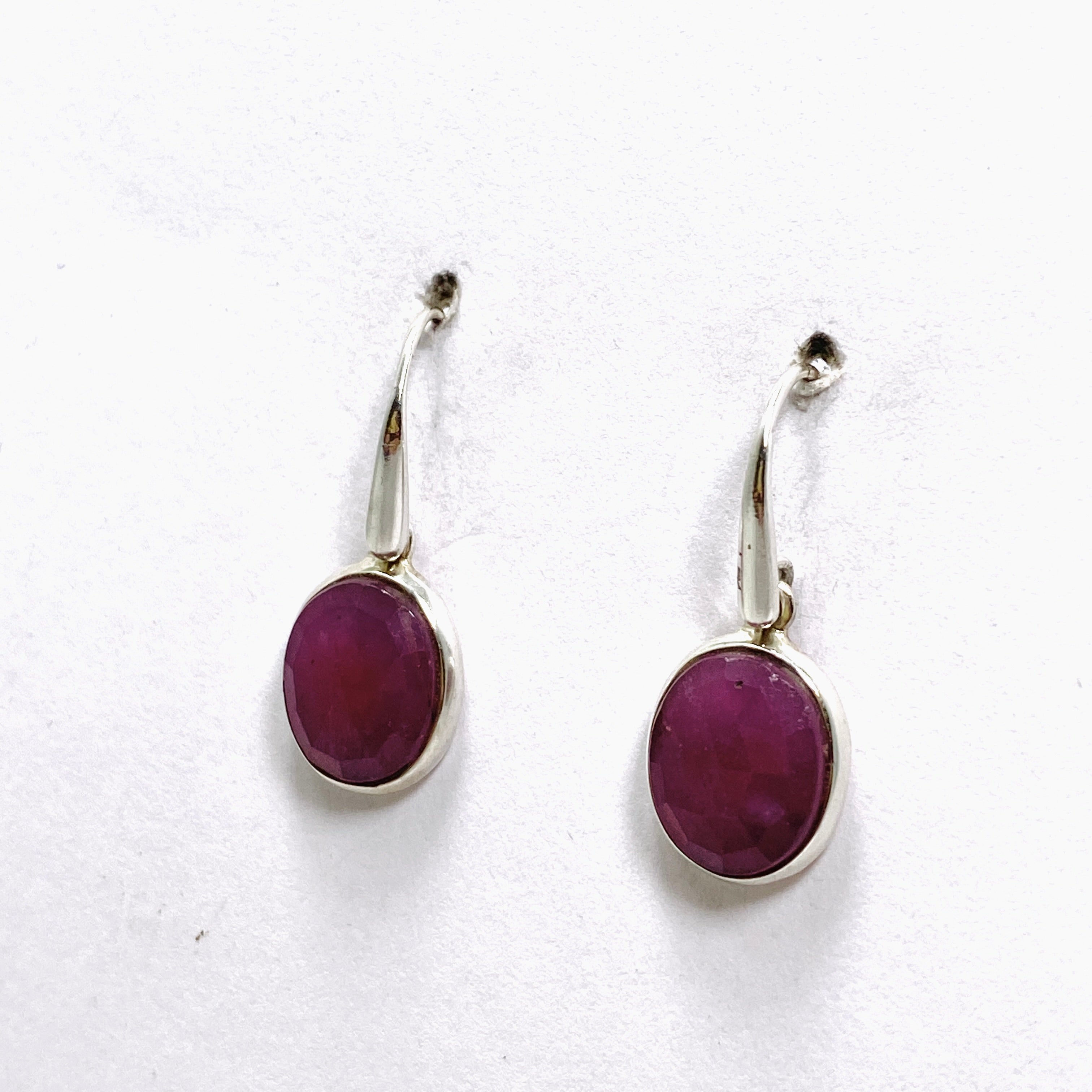 Ruby Oval Checkerboard Faceted Earrings PEGJ285 | Elegant Dangle Earrings for Women | Perfect for Parties, Weddings & Special Occasions