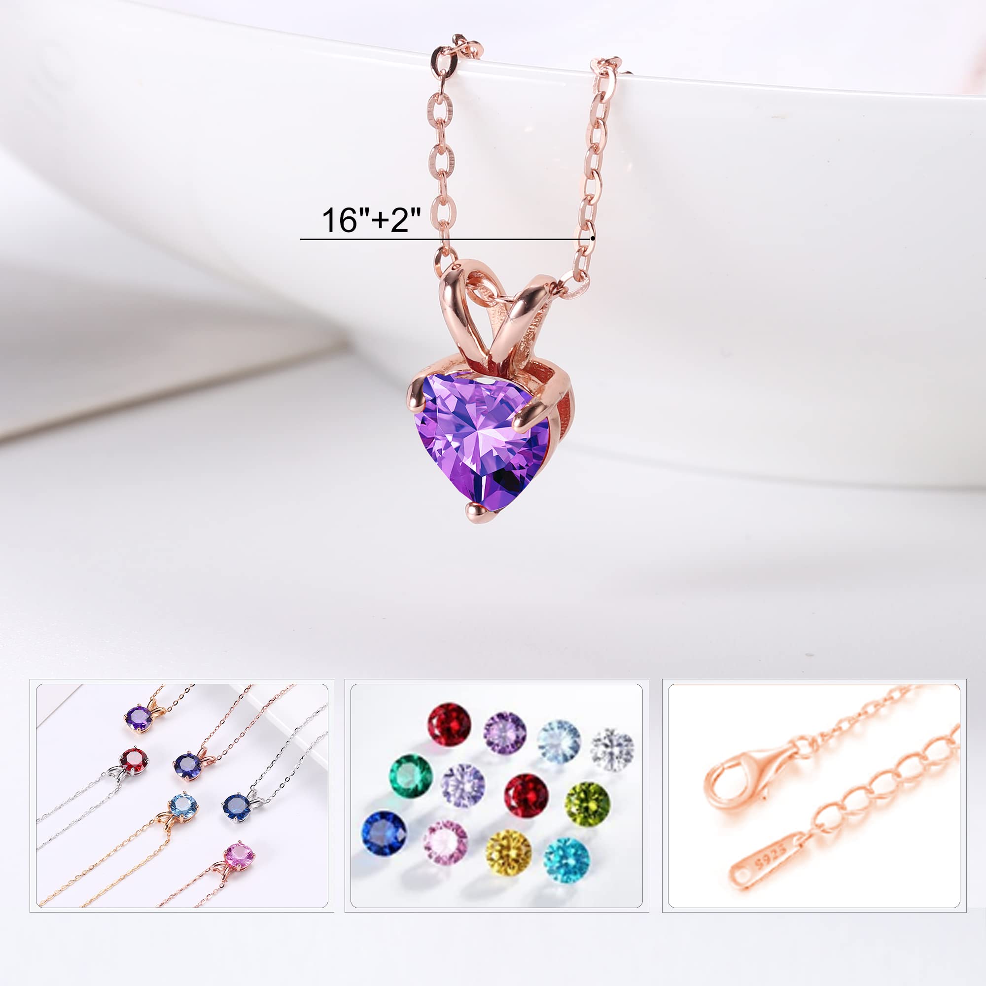 SMILEST Heart Birthstone Necklace for Women - 925 Sterling Silver Dainty Heart Pendant, Sparkling Birthstone Jewelry for Mom, Wife, Daughter, Grandma - Perfect Anniversary, Birthday Gift for Her | Elegant Everyday Wear & Special Occasion Jewelry